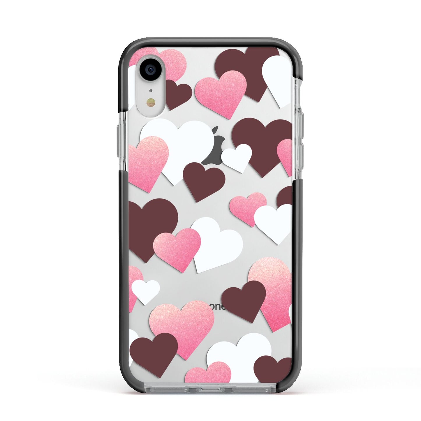 Hearts Apple iPhone XR Impact Case Black Edge on Silver Phone