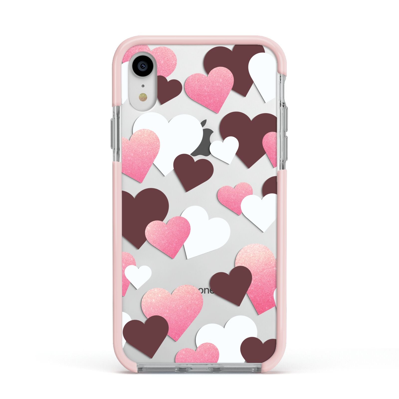 Hearts Apple iPhone XR Impact Case Pink Edge on Silver Phone