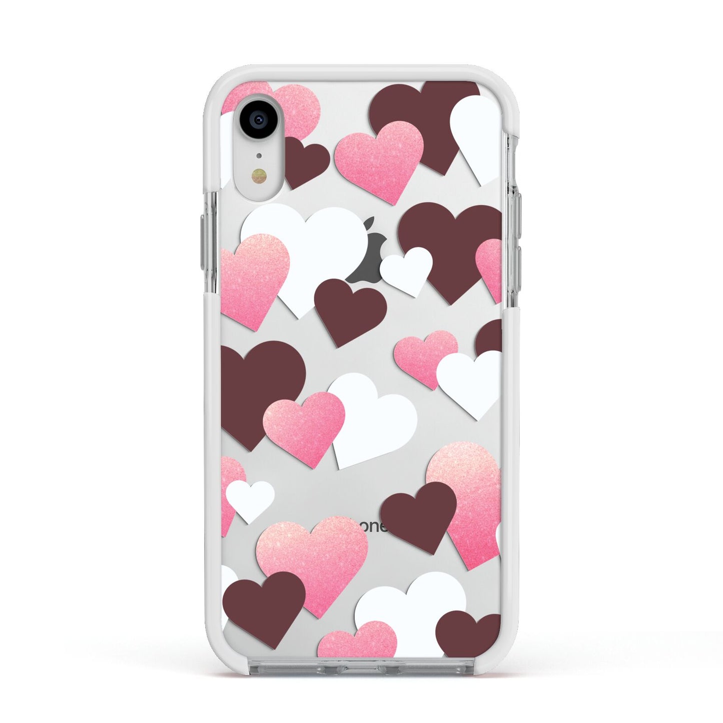 Hearts Apple iPhone XR Impact Case White Edge on Silver Phone