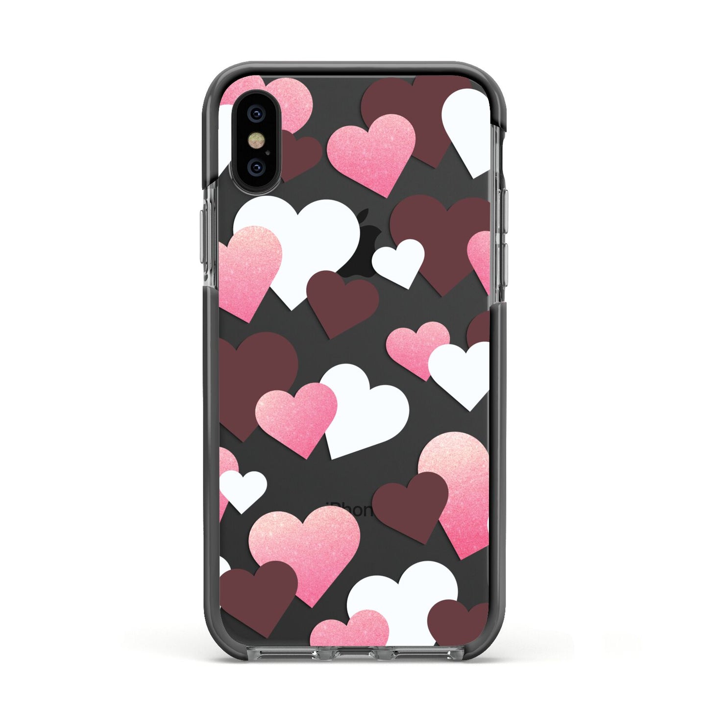 Hearts Apple iPhone Xs Impact Case Black Edge on Black Phone