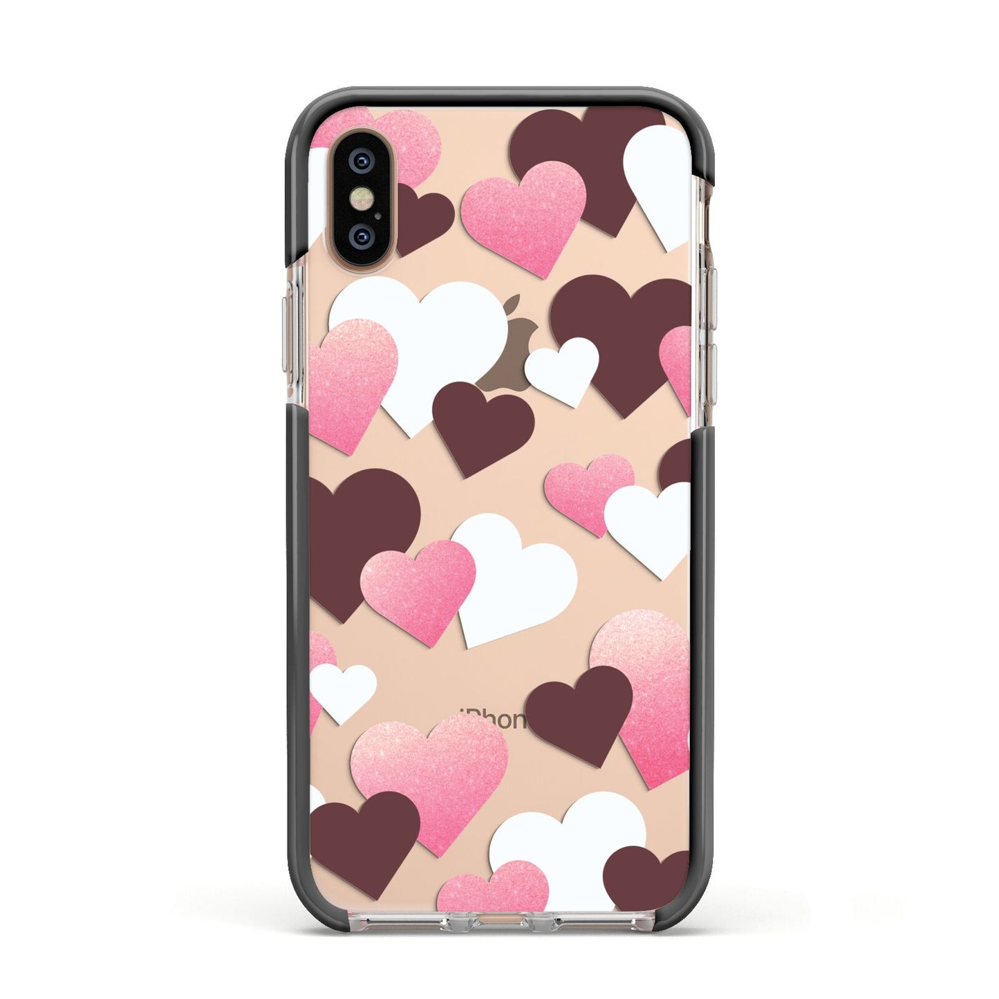 Hearts Apple iPhone Xs Impact Case Black Edge on Gold Phone