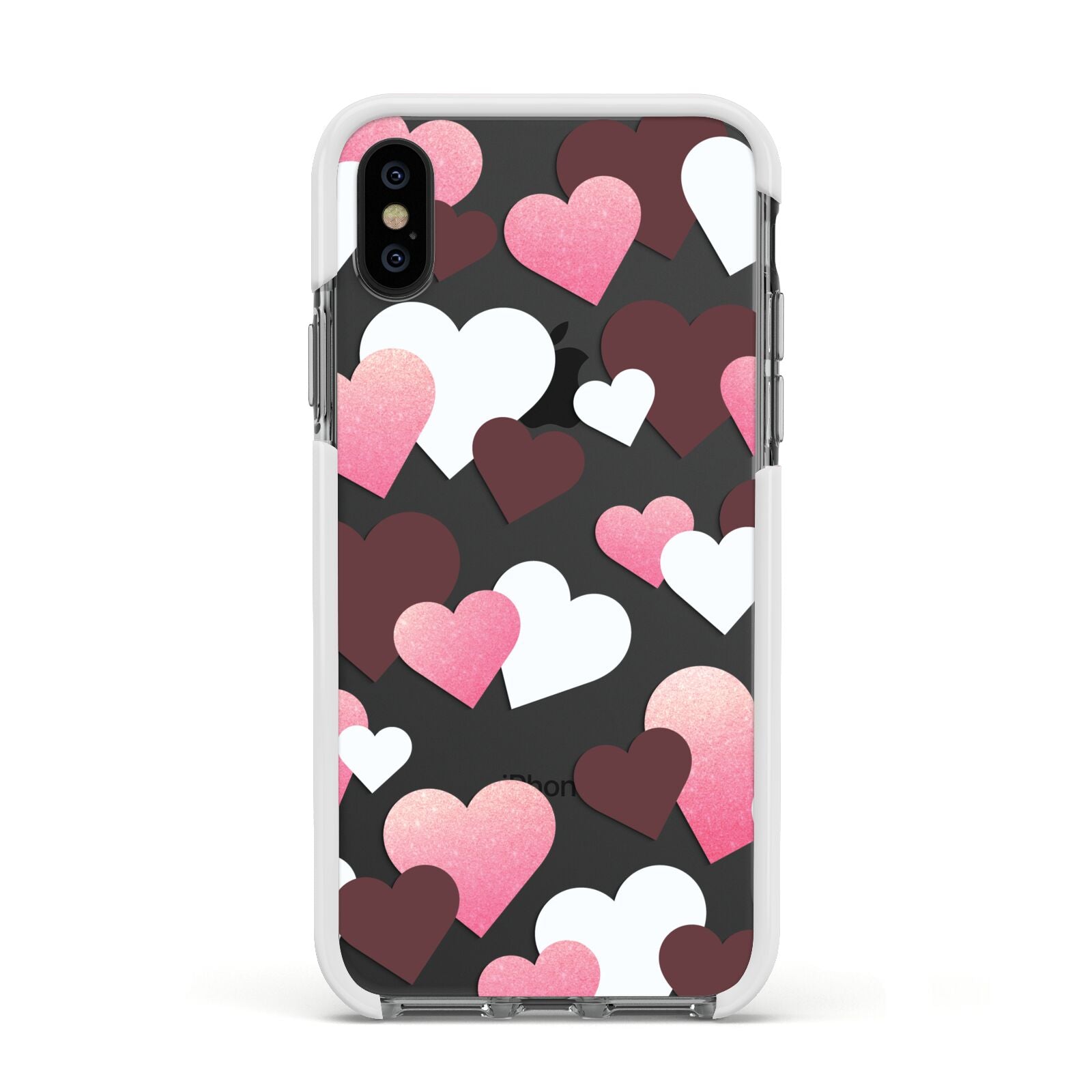 Hearts Apple iPhone Xs Impact Case White Edge on Black Phone