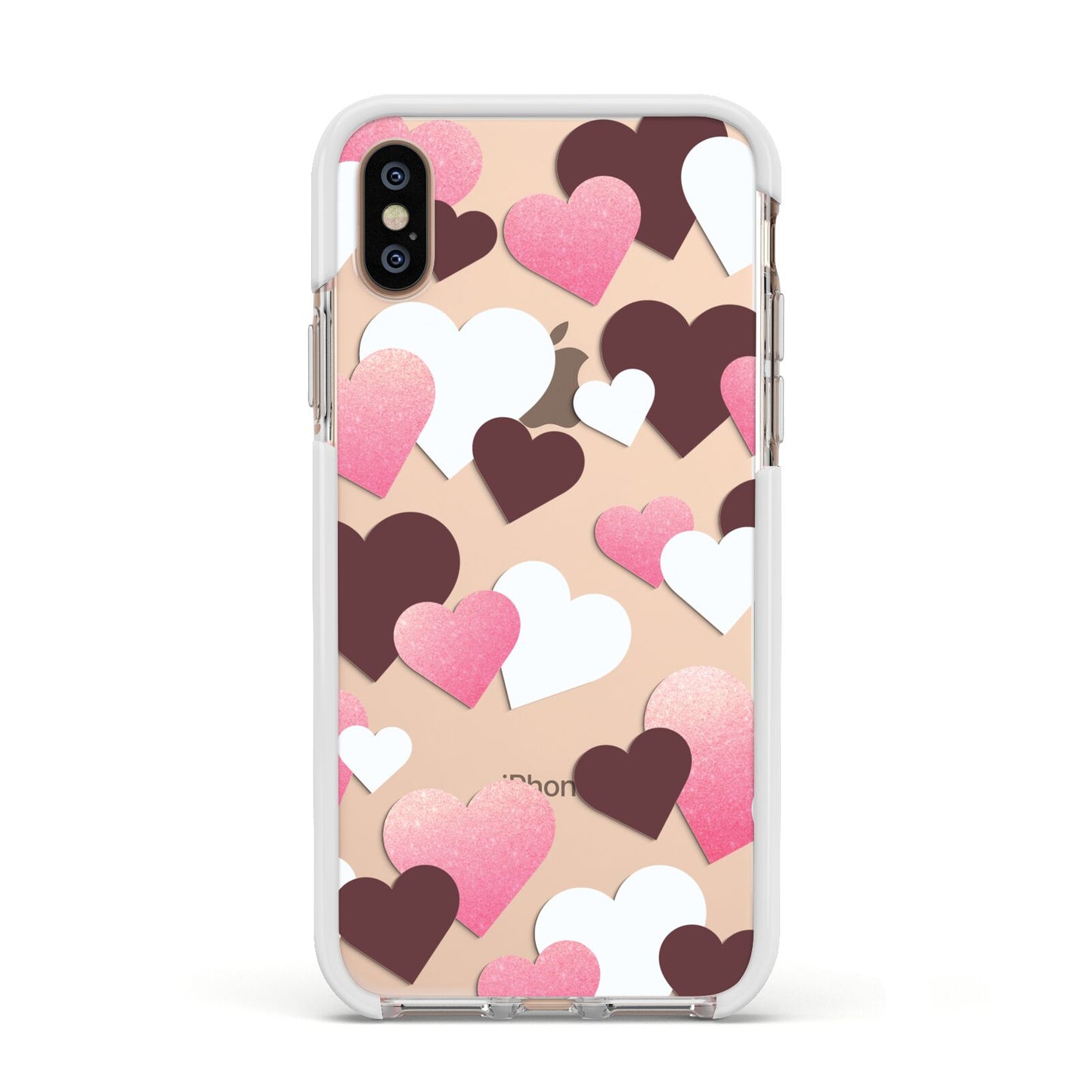 Hearts Apple iPhone Xs Impact Case White Edge on Gold Phone