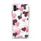Hearts Apple iPhone Xs Impact Case White Edge on Silver Phone