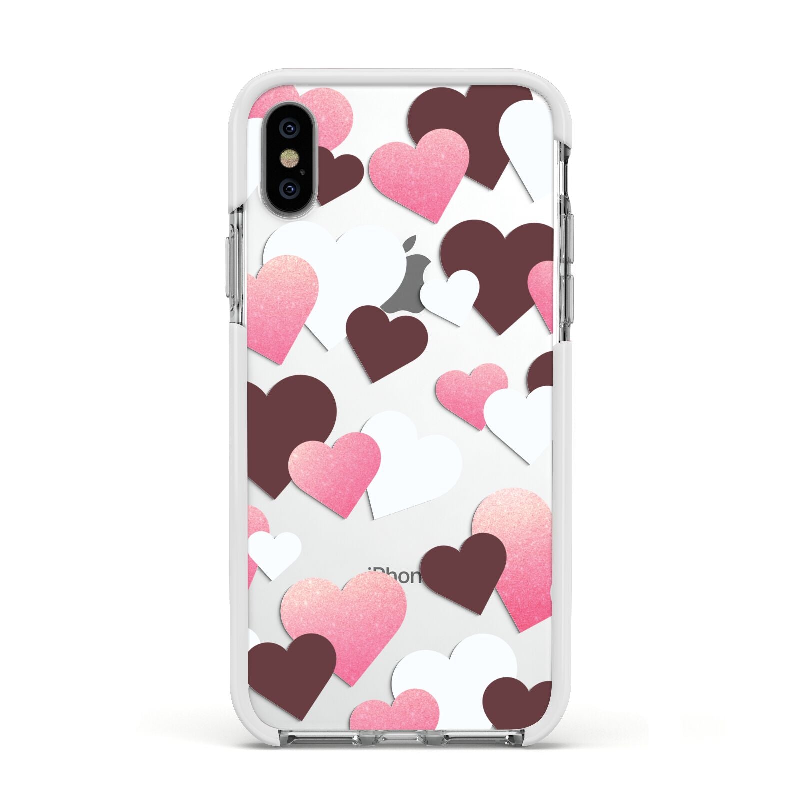 Hearts Apple iPhone Xs Impact Case White Edge on Silver Phone