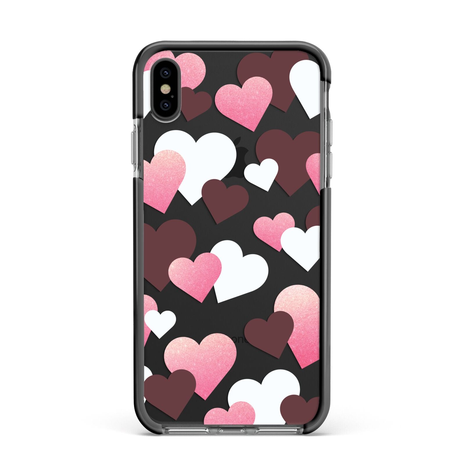 Hearts Apple iPhone Xs Max Impact Case Black Edge on Black Phone