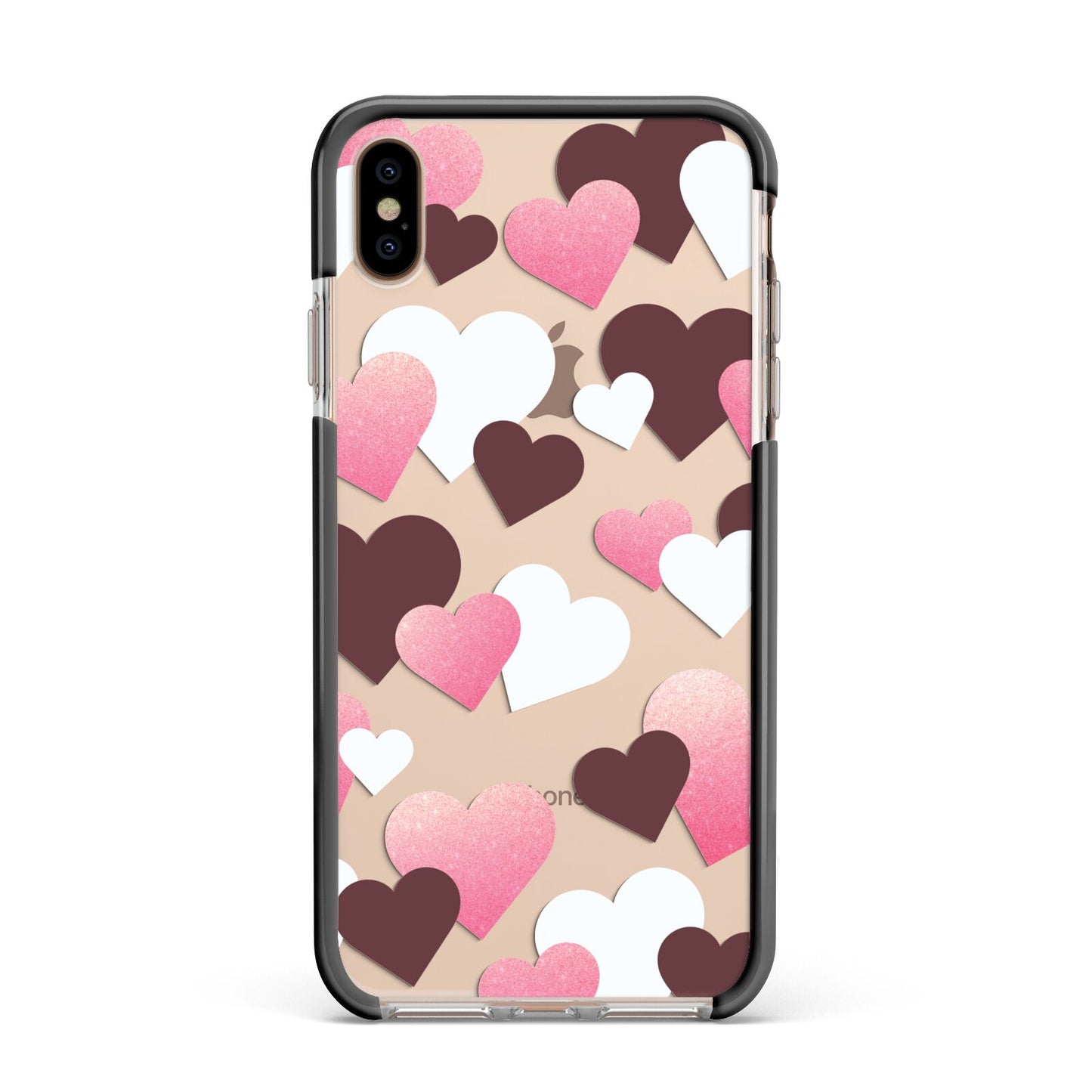 Hearts Apple iPhone Xs Max Impact Case Black Edge on Gold Phone