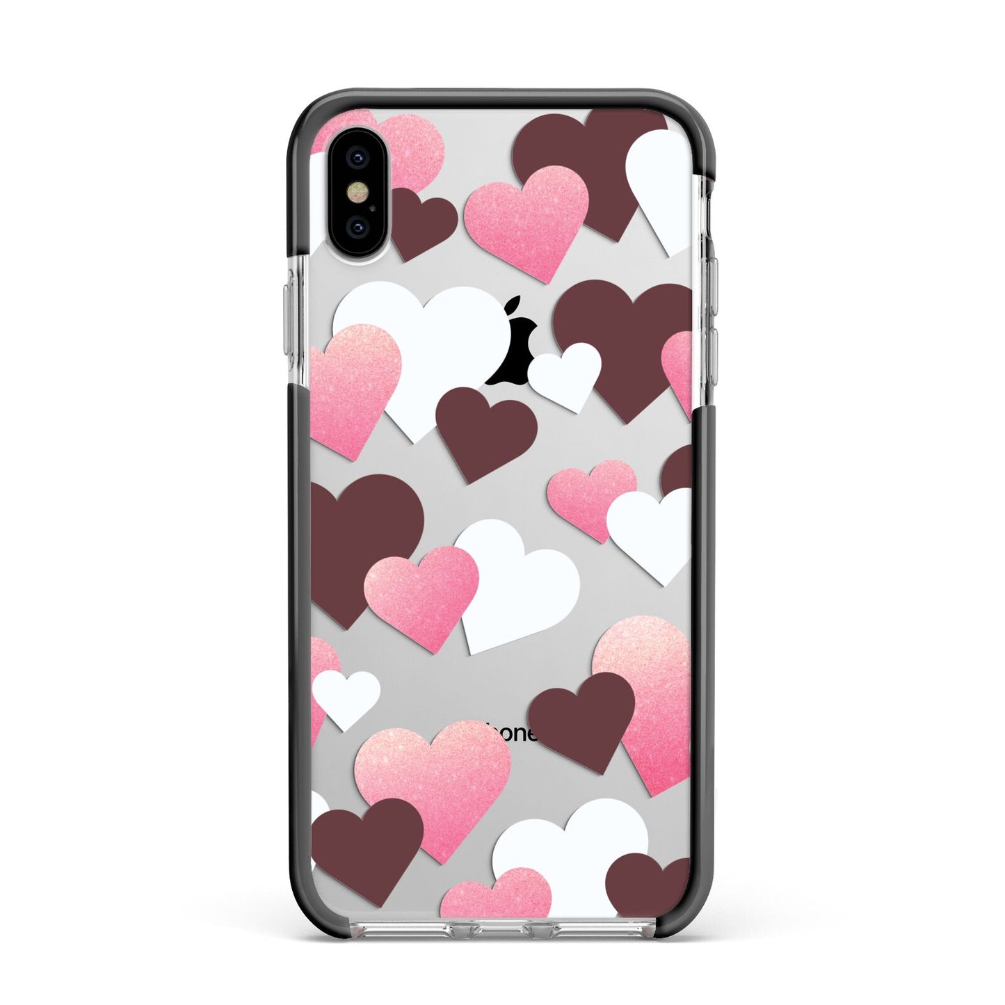 Hearts Apple iPhone Xs Max Impact Case Black Edge on Silver Phone