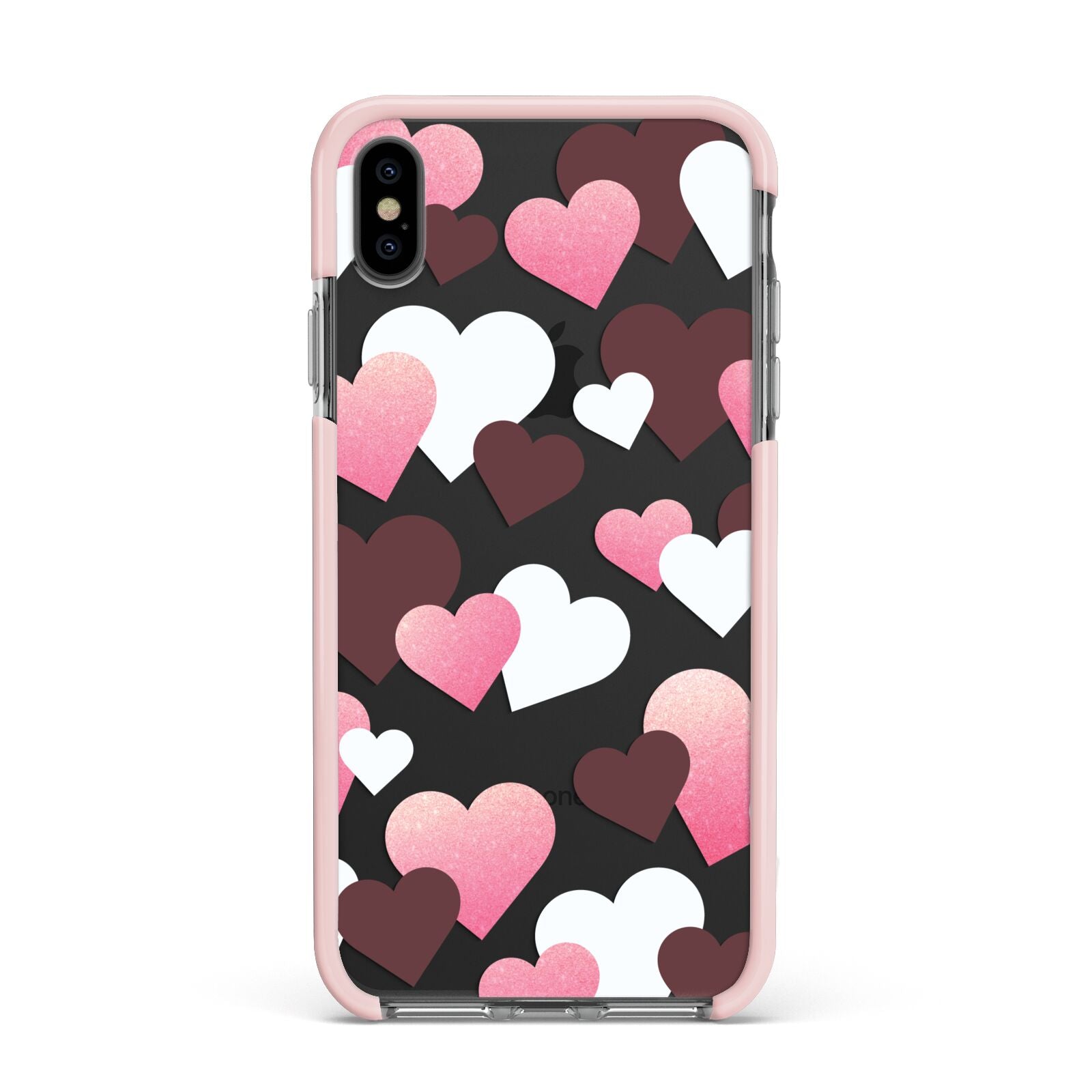 Hearts Apple iPhone Xs Max Impact Case Pink Edge on Black Phone