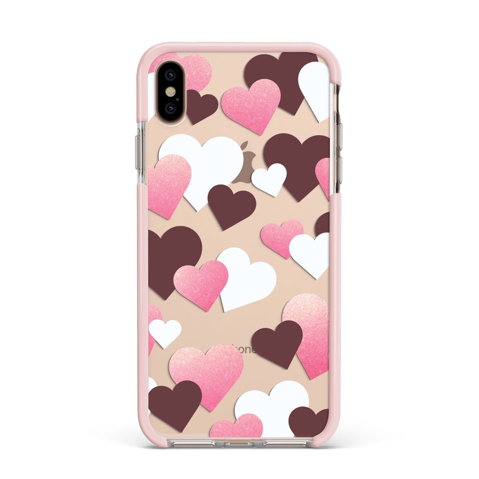 Hearts Apple iPhone Xs Max Impact Case Pink Edge on Gold Phone