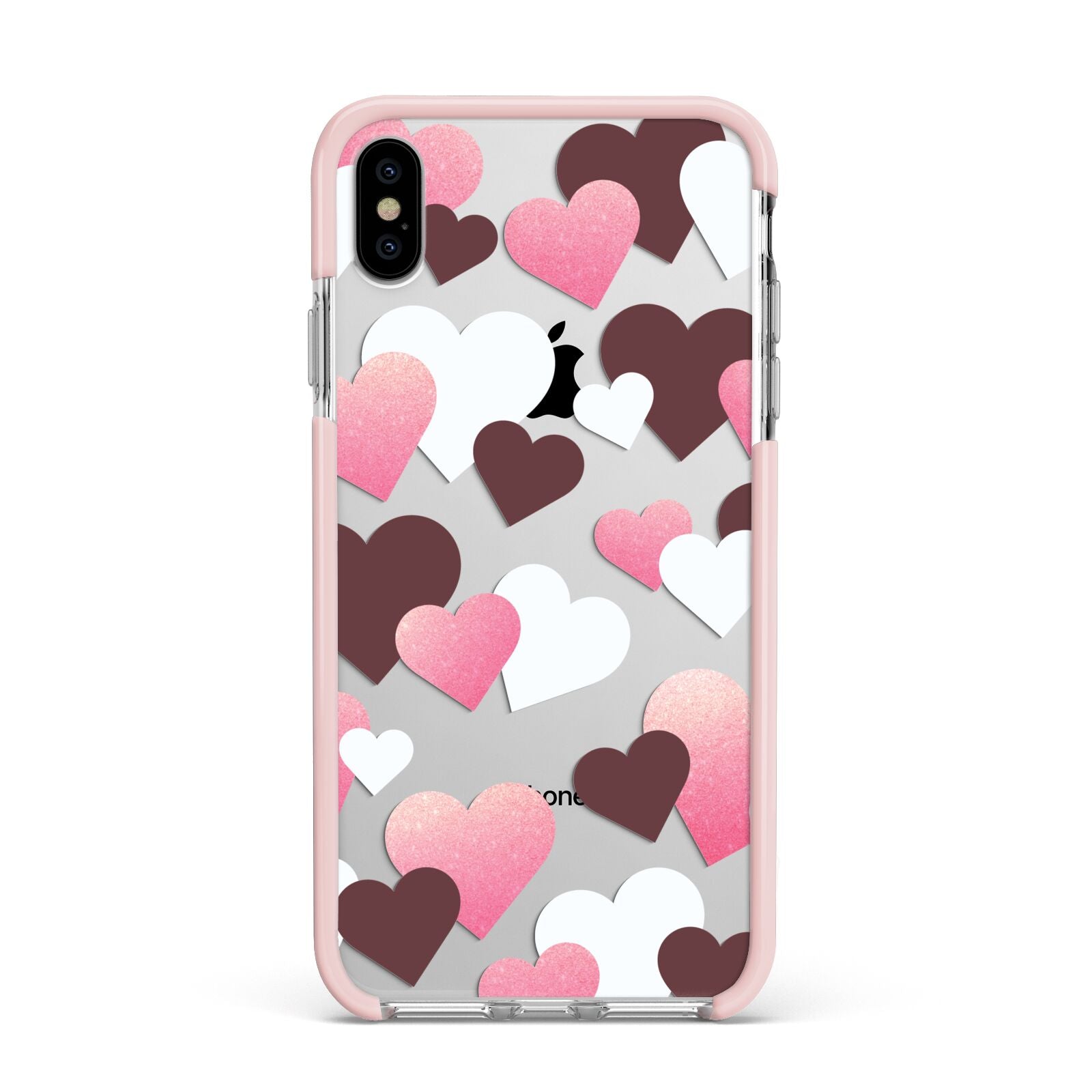 Hearts Apple iPhone Xs Max Impact Case Pink Edge on Silver Phone