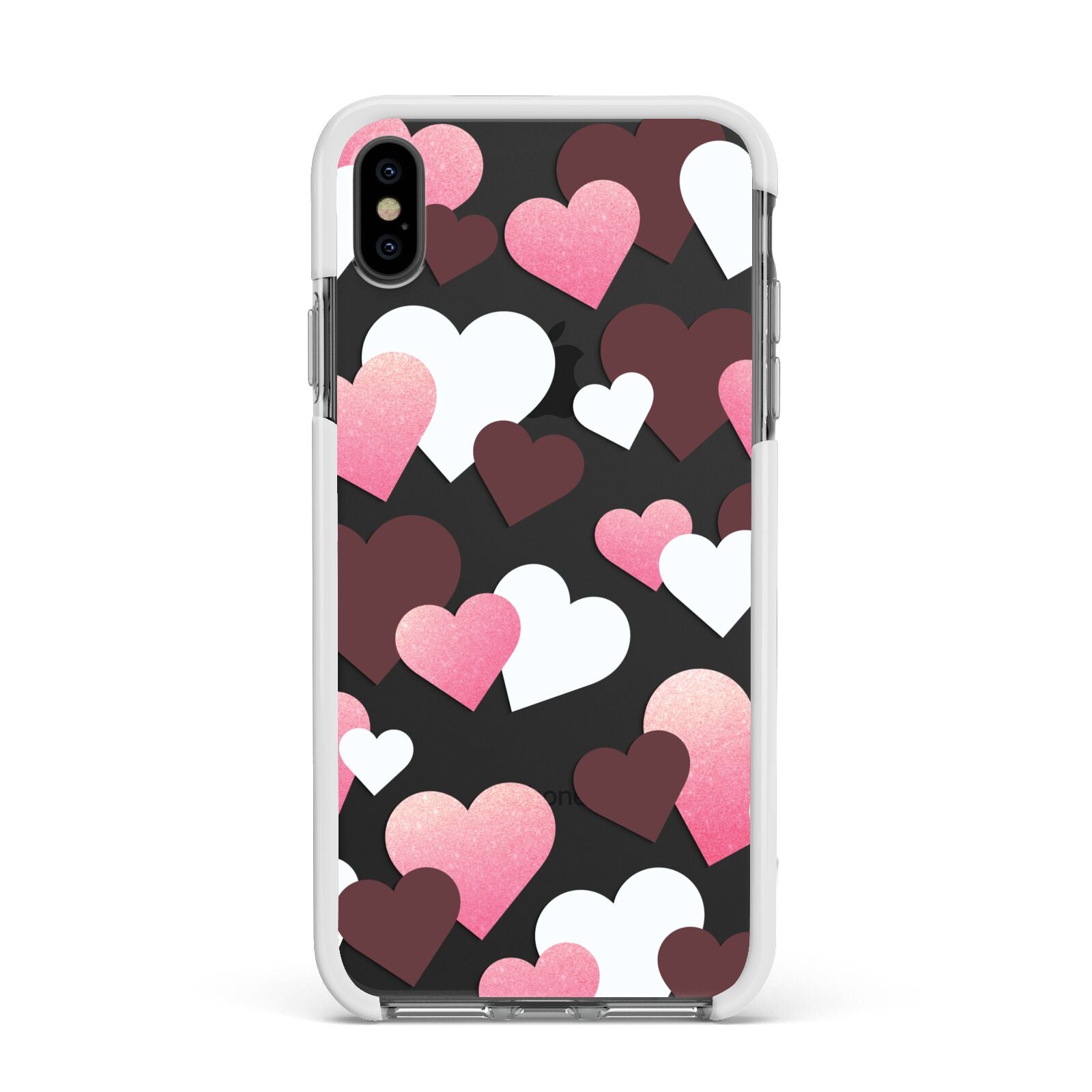 Hearts Apple iPhone Xs Max Impact Case White Edge on Black Phone