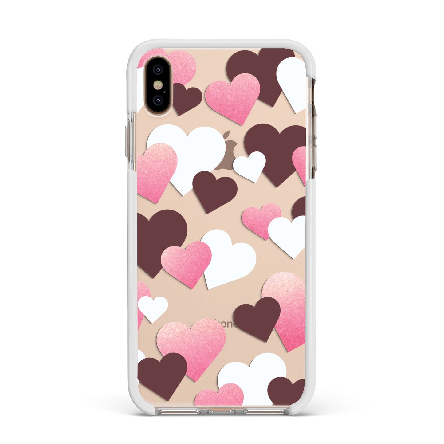 Hearts Apple iPhone Xs Max Impact Case White Edge on Gold Phone