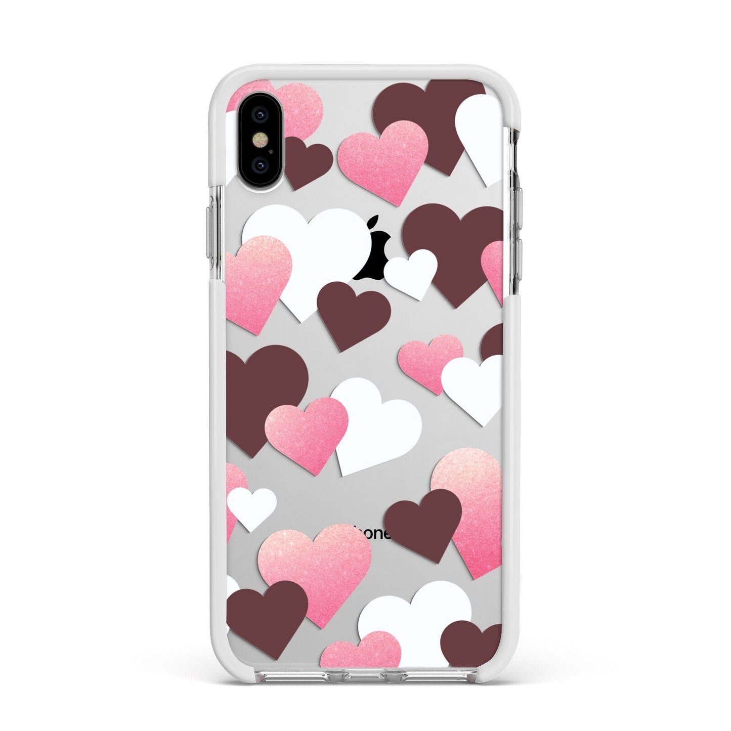 Hearts Apple iPhone Xs Max Impact Case White Edge on Silver Phone