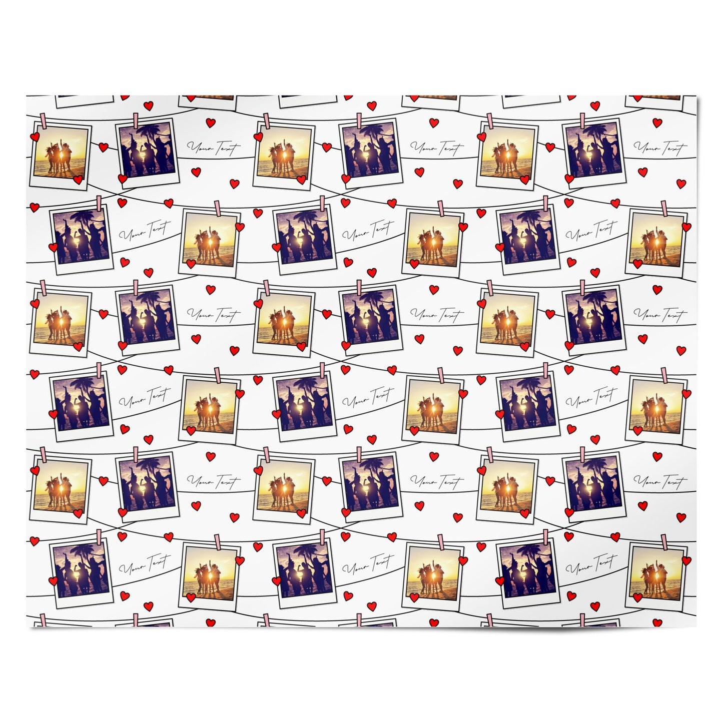 Hearts Photo Montage Upload with Text Personalised Wrapping Paper Alternative