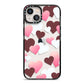 Hearts iPhone 13 Black Impact Case on Silver phone