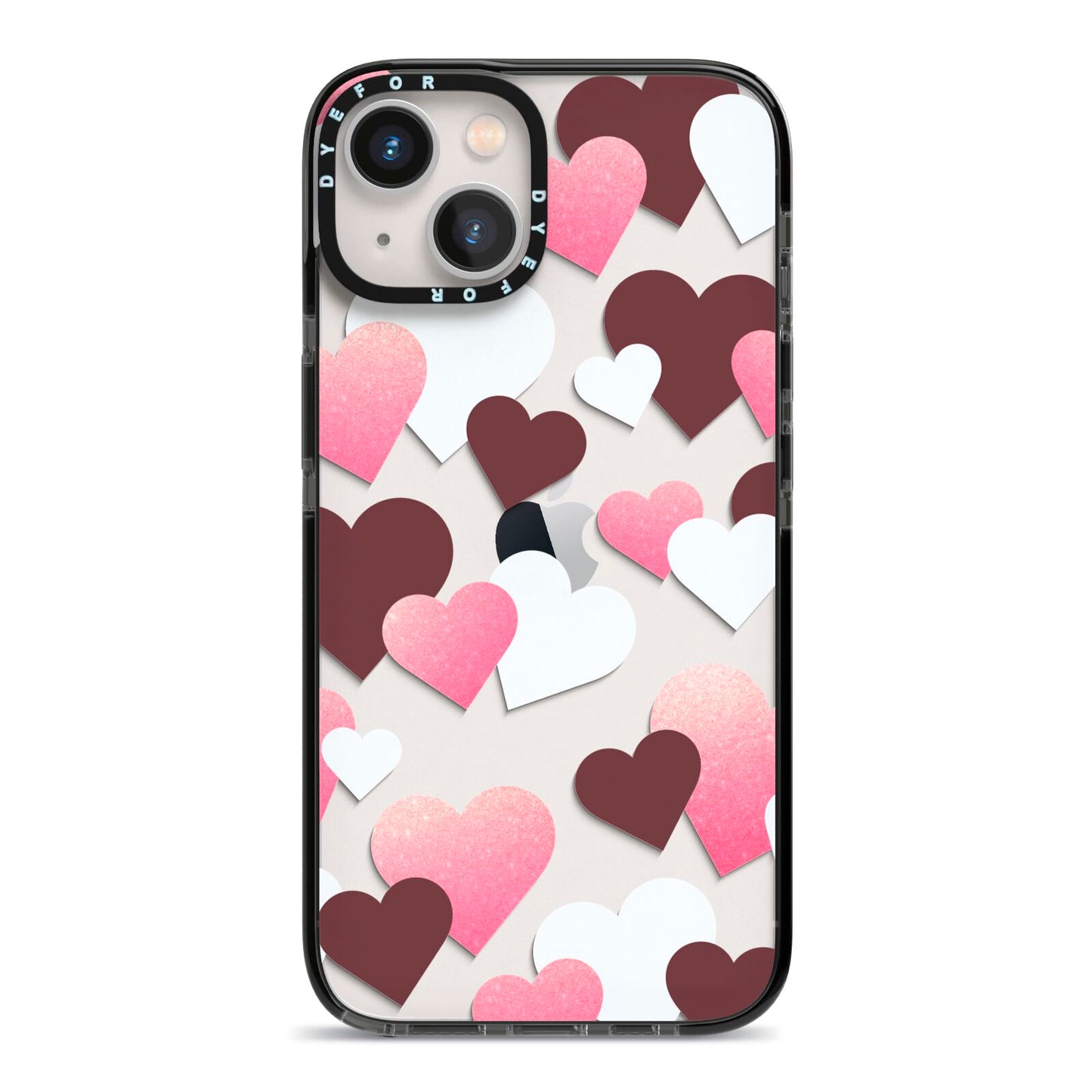 Hearts iPhone 13 Black Impact Case on Silver phone
