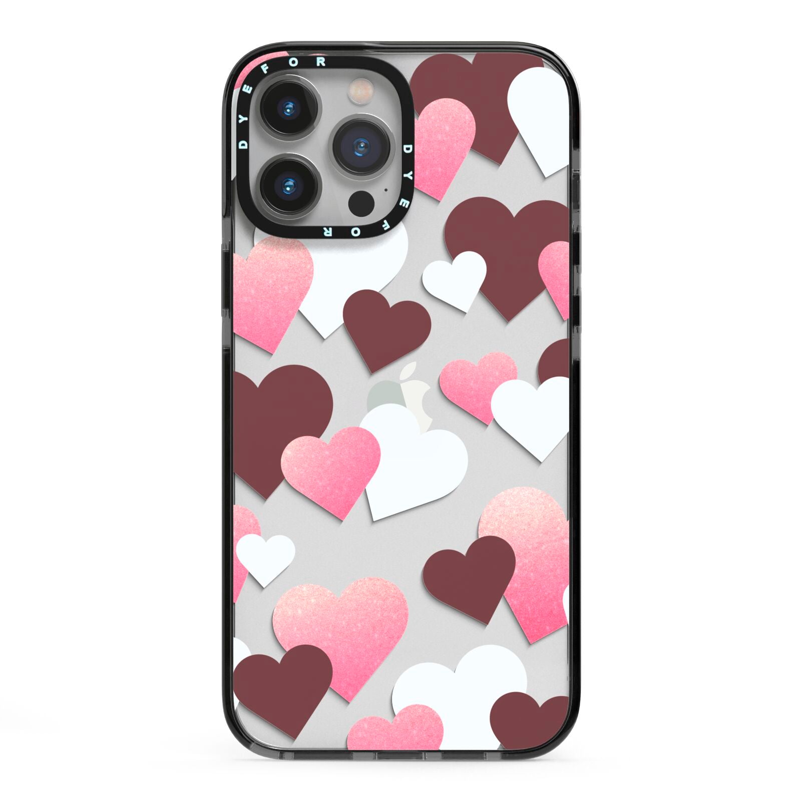 Hearts iPhone 13 Pro Max Black Impact Case on Silver phone