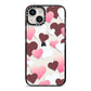 Hearts iPhone 14 Black Impact Case on Silver phone