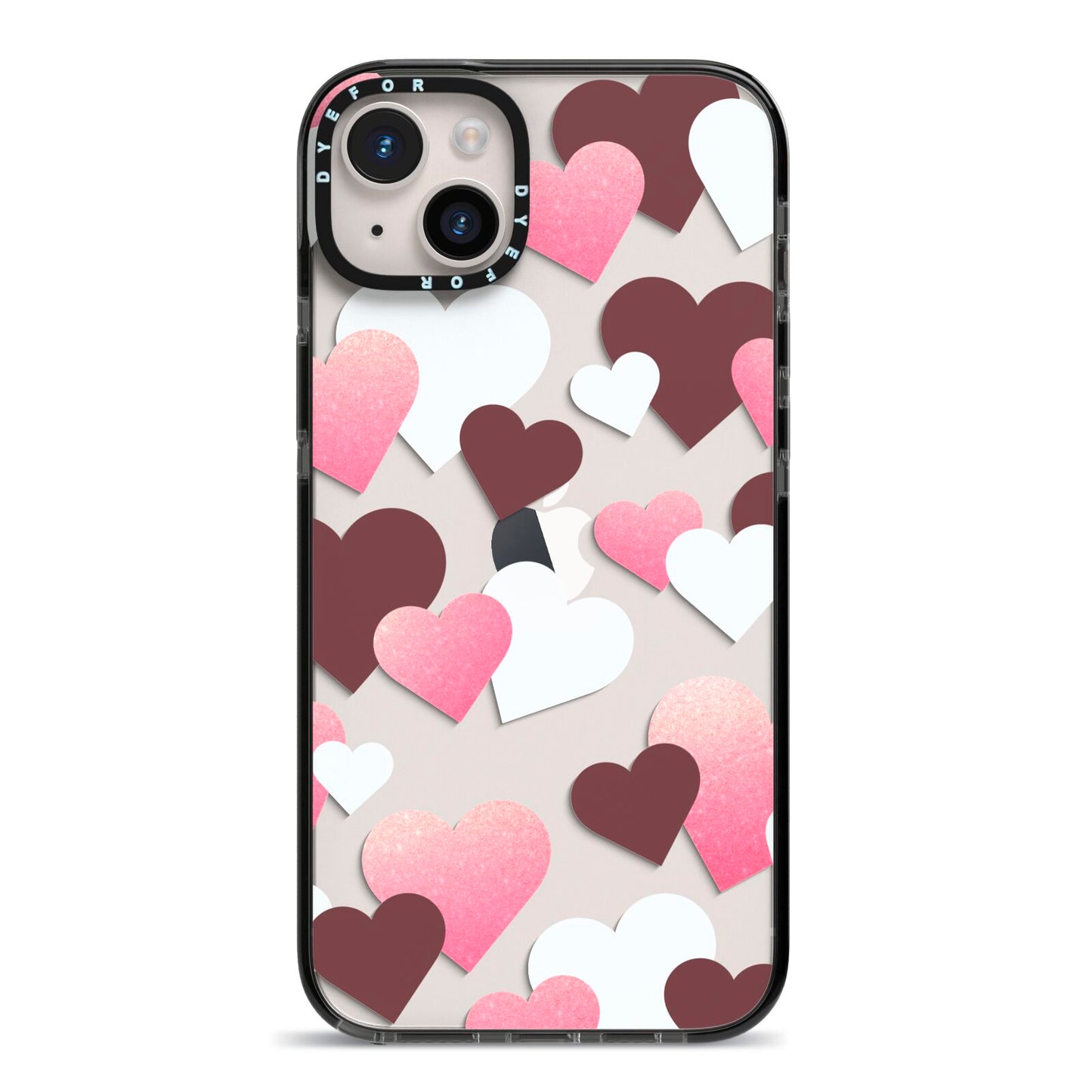 Hearts iPhone 14 Plus Black Impact Case on Silver phone
