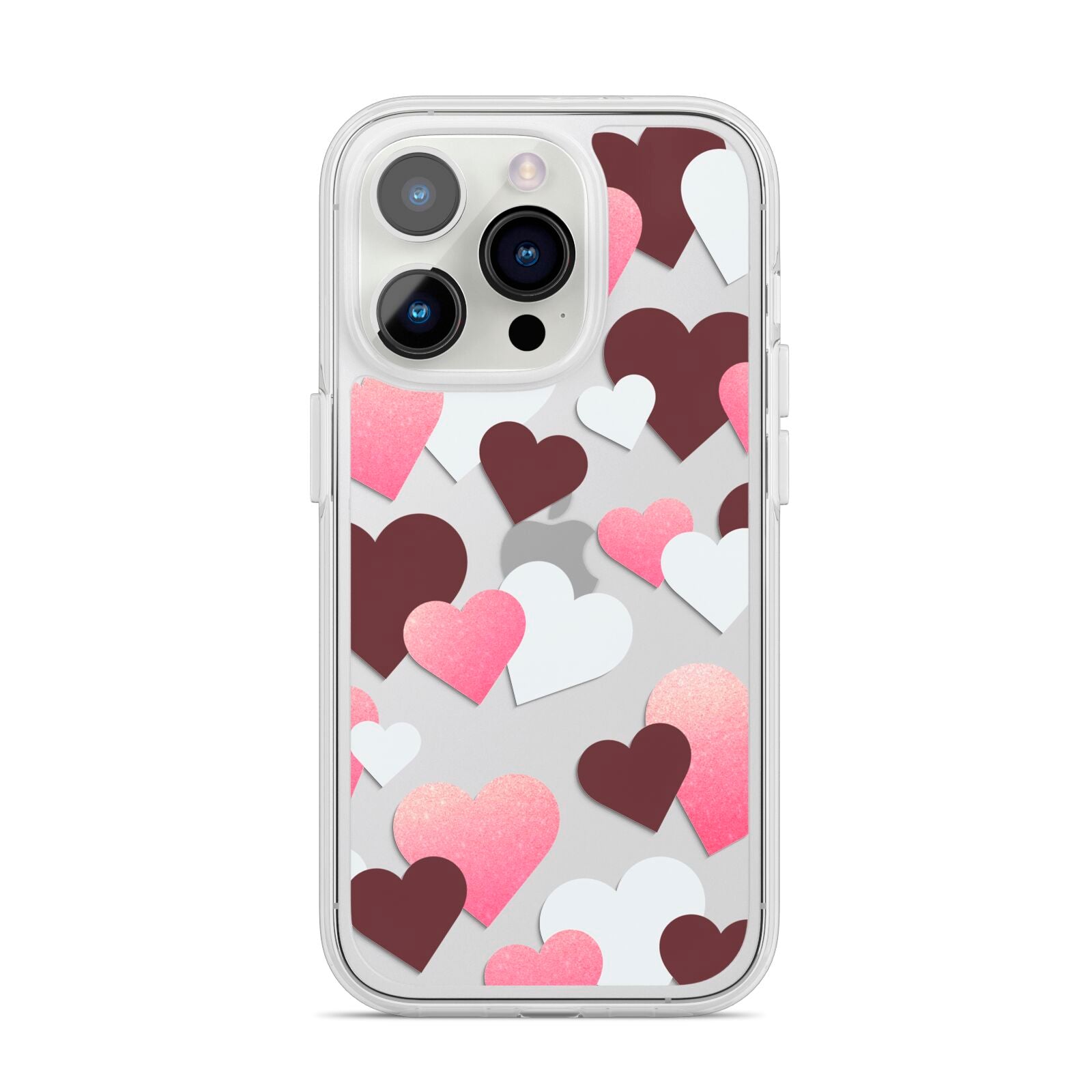 Hearts iPhone 14 Pro Clear Tough Case Silver