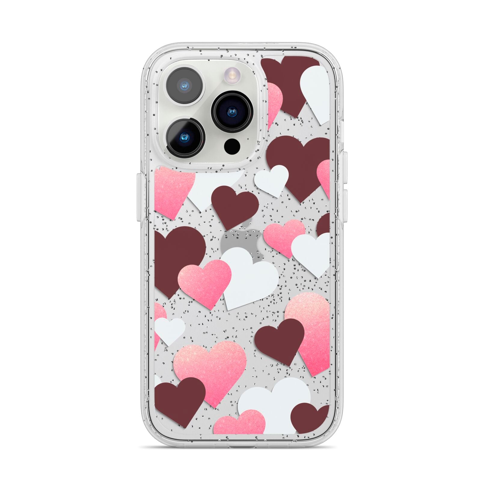 Hearts iPhone 14 Pro Glitter Tough Case Silver