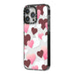 Hearts iPhone 14 Pro Max Black Impact Case Side Angle on Silver phone