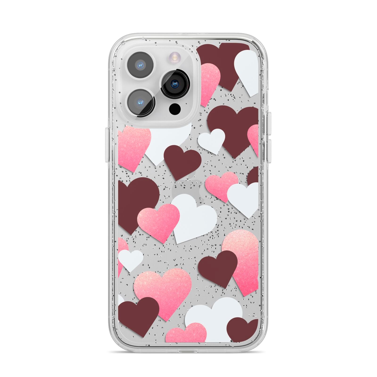 Hearts iPhone 14 Pro Max Glitter Tough Case Silver