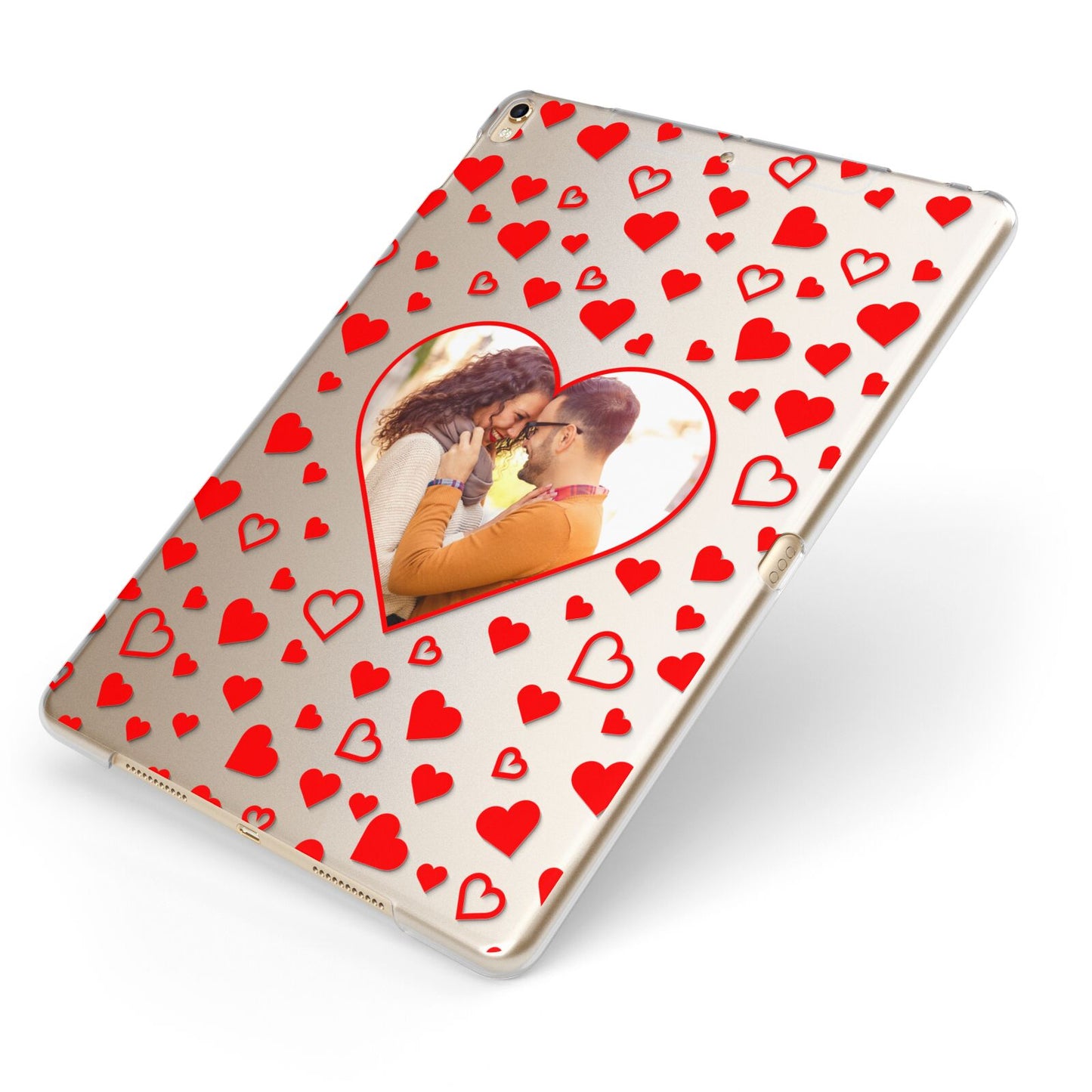 Hearts with Photo Apple iPad Case on Gold iPad Side View