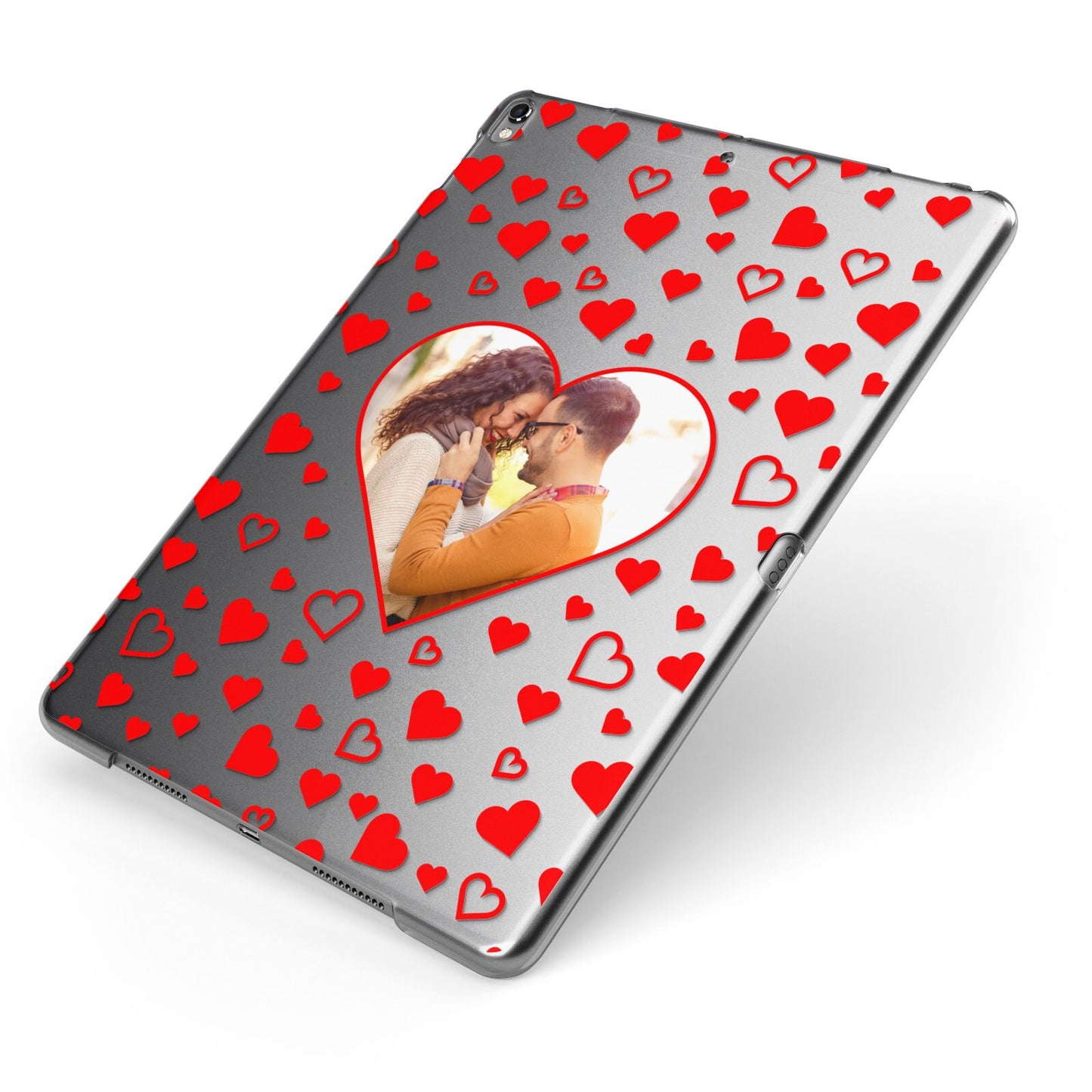 Hearts with Photo Apple iPad Case on Grey iPad Side View