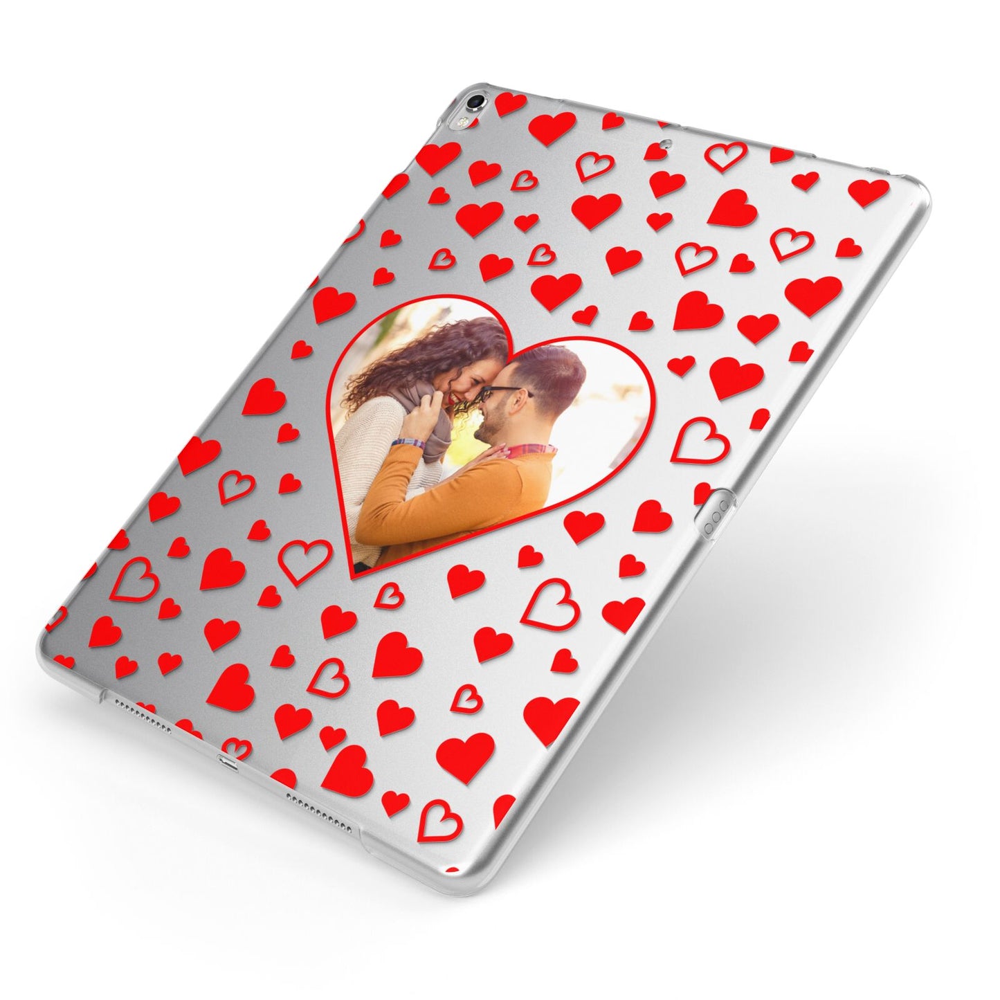 Hearts with Photo Apple iPad Case on Silver iPad Side View
