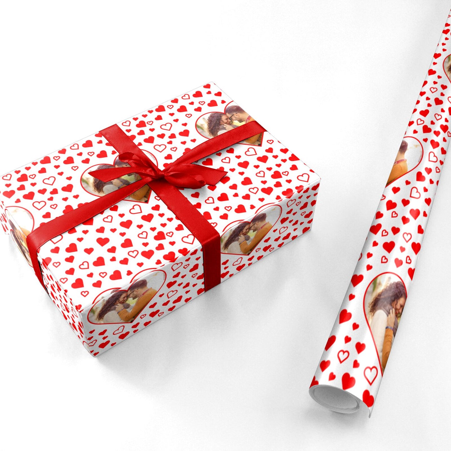 Hearts with Photo Personalised Wrapping Paper