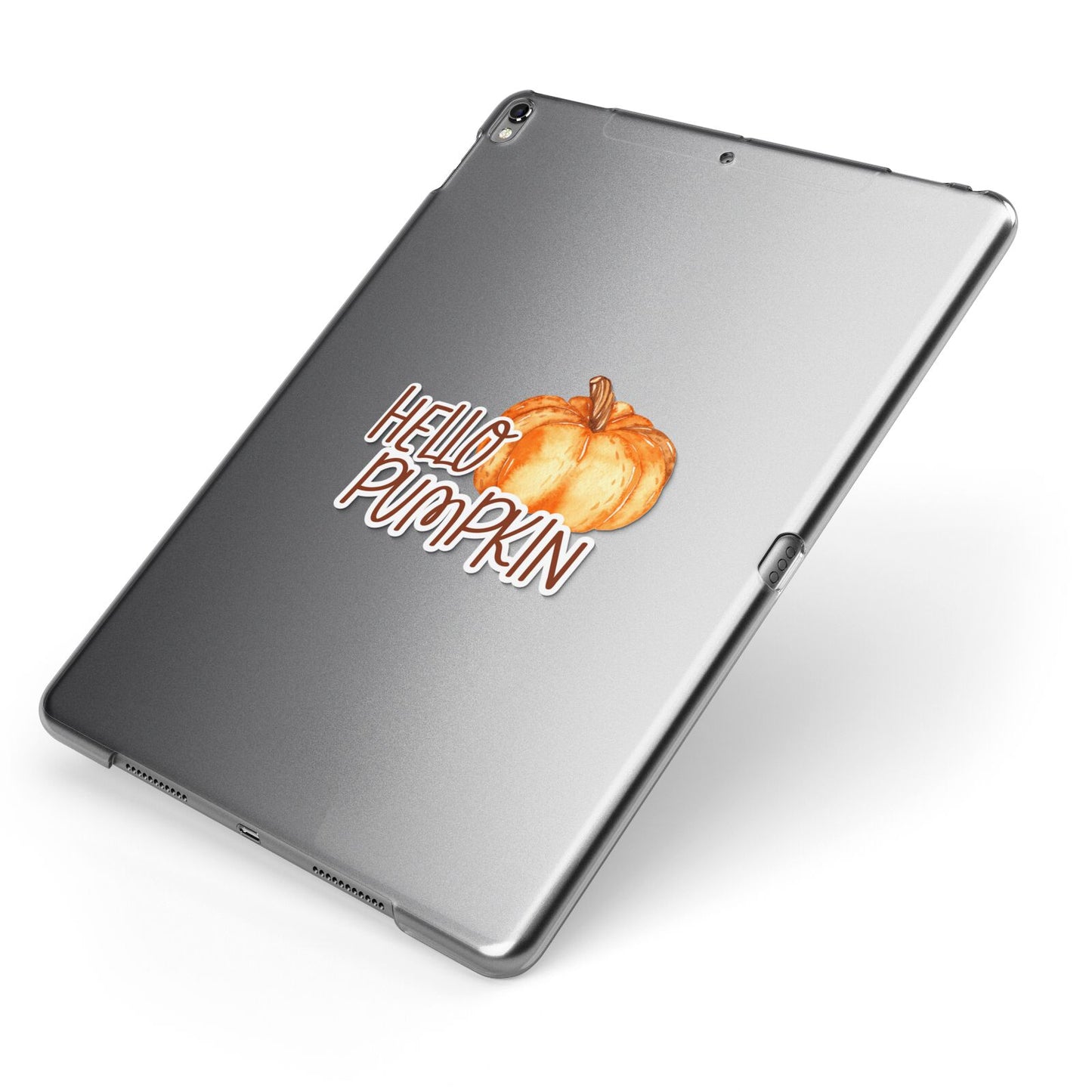 Hello Pumpkin Apple iPad Case on Grey iPad Side View