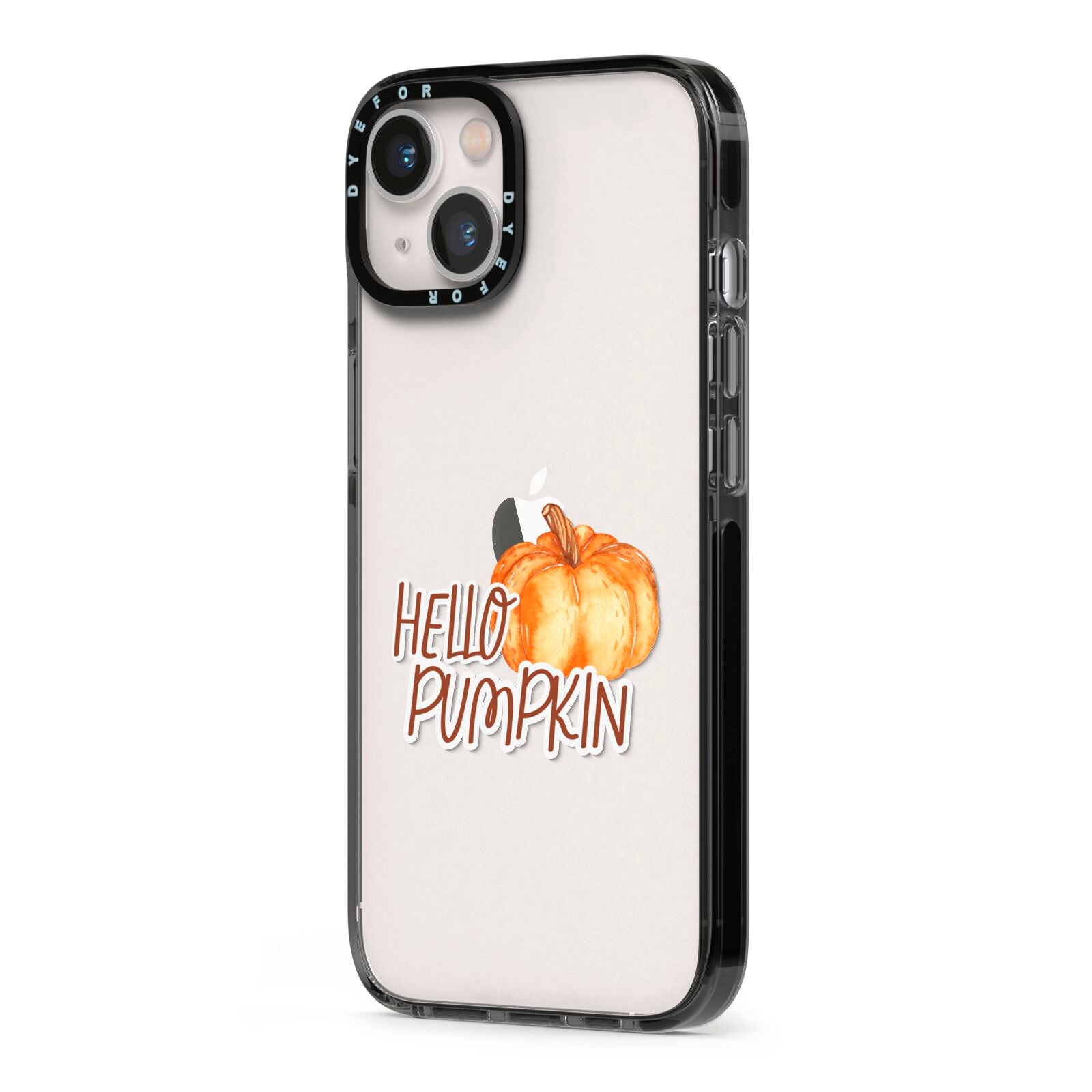 Hello Pumpkin iPhone 13 Black Impact Case Side Angle on Silver phone