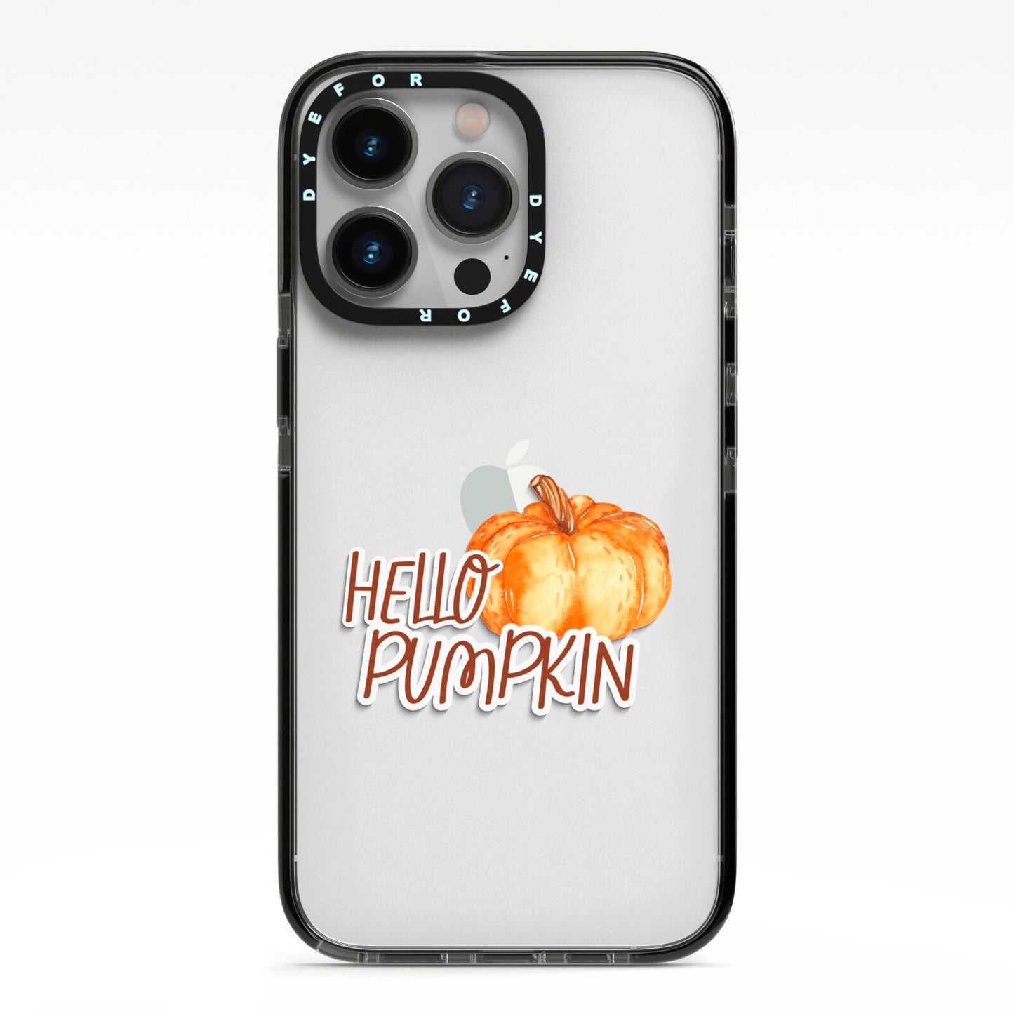 Hello Pumpkin iPhone 13 Pro Black Impact Case on Silver phone