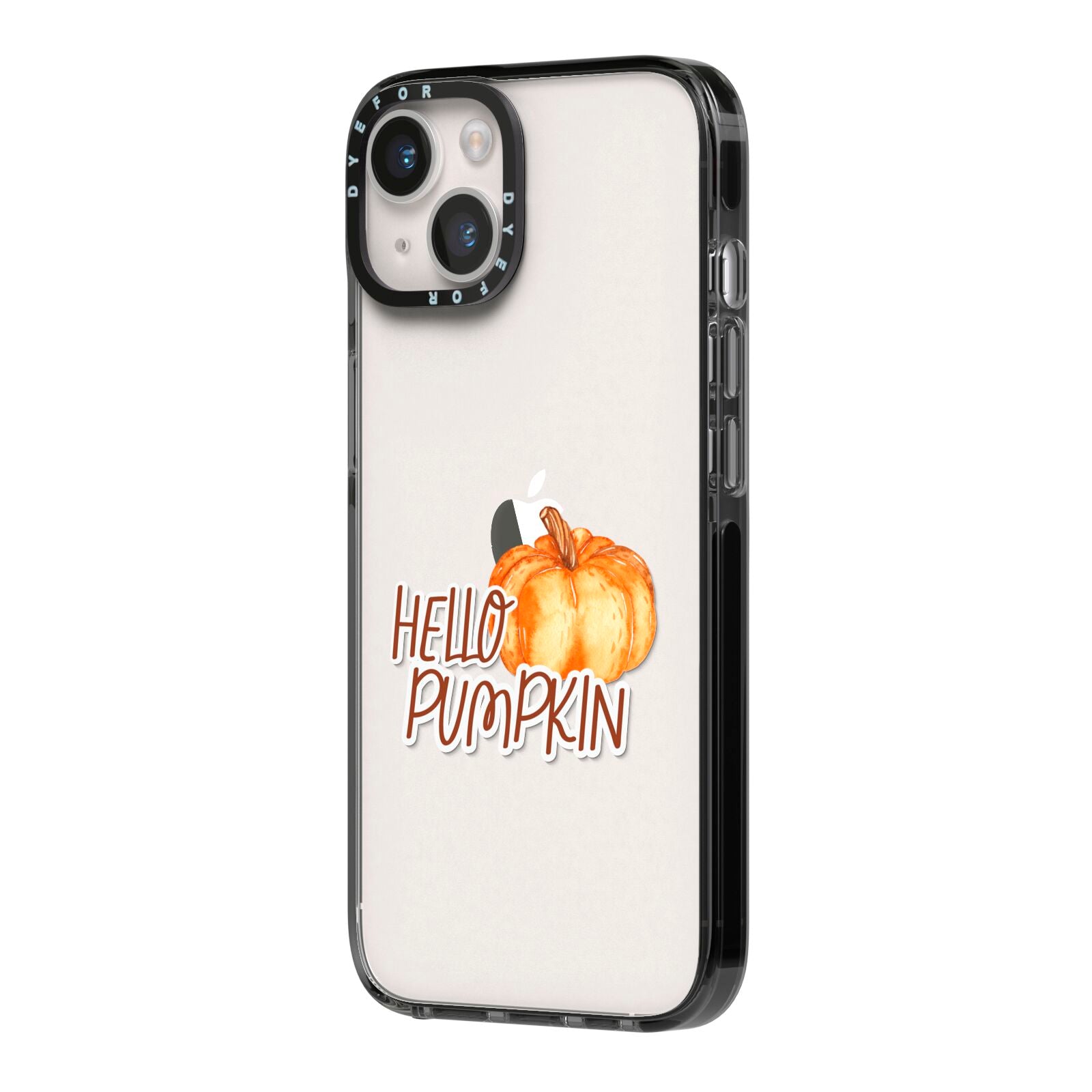 Hello Pumpkin iPhone 14 Black Impact Case Side Angle on Silver phone