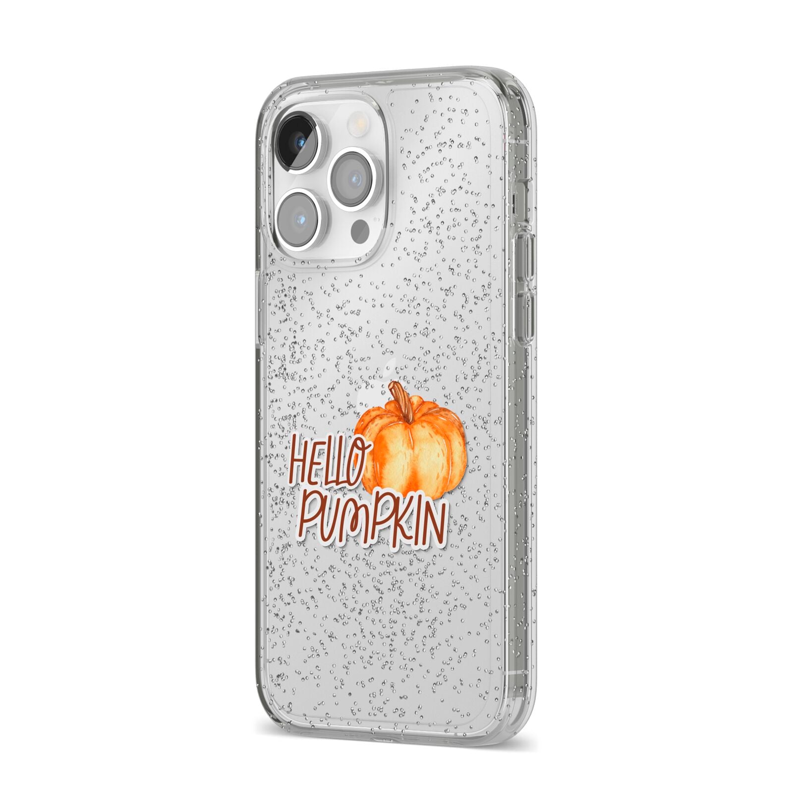 Hello Pumpkin iPhone 14 Pro Max Glitter Tough Case Silver Angled Image