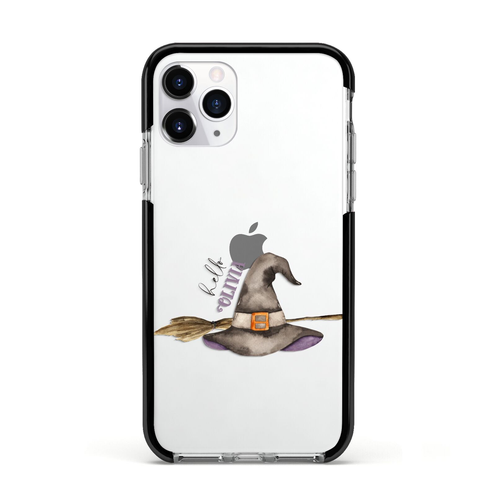 Hello Witch Hat Personalised Apple iPhone 11 Pro in Silver with Black Impact Case