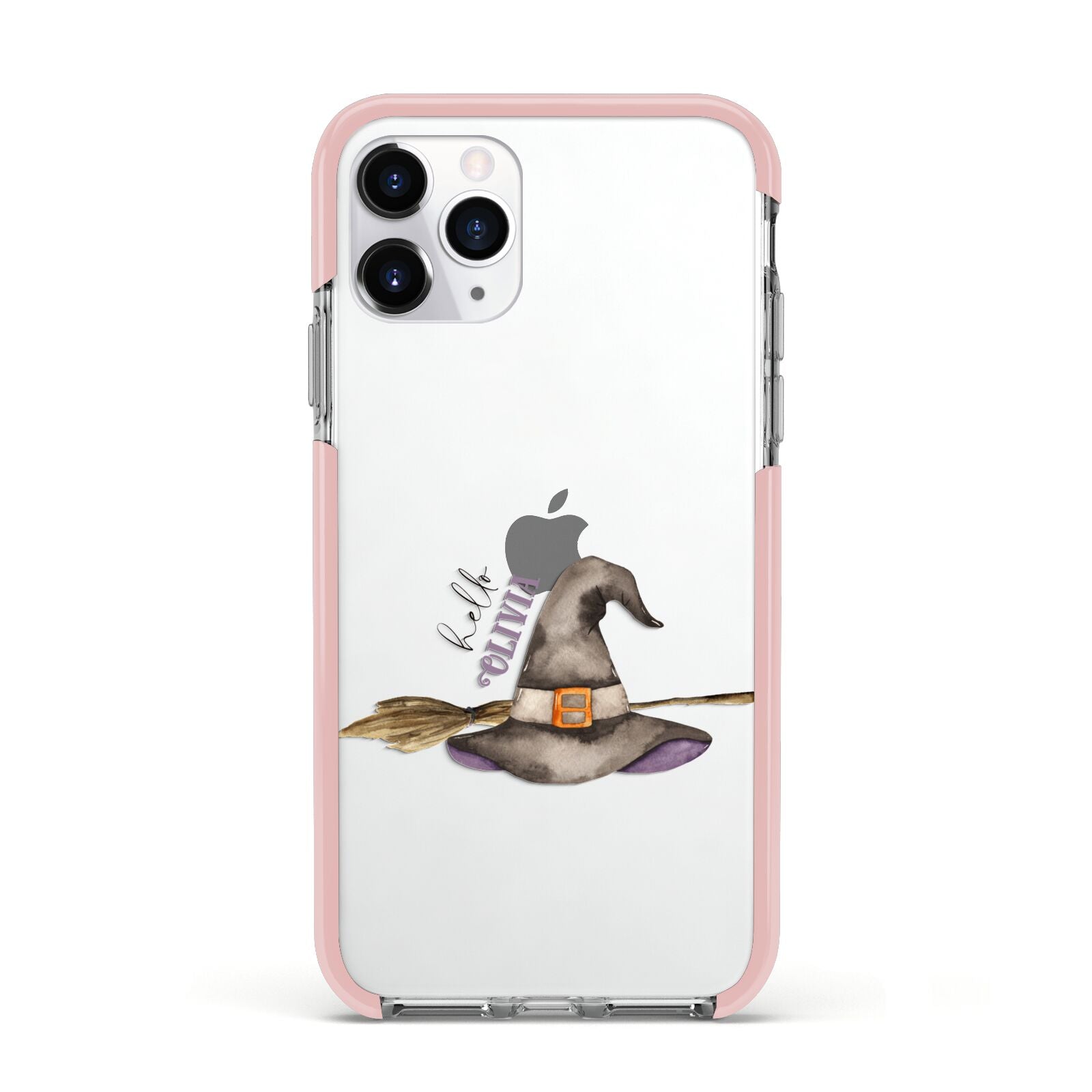 Hello Witch Hat Personalised Apple iPhone 11 Pro in Silver with Pink Impact Case