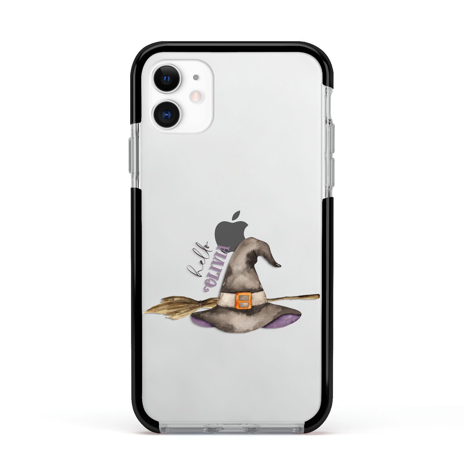 Hello Witch Hat Personalised Apple iPhone 11 in White with Black Impact Case