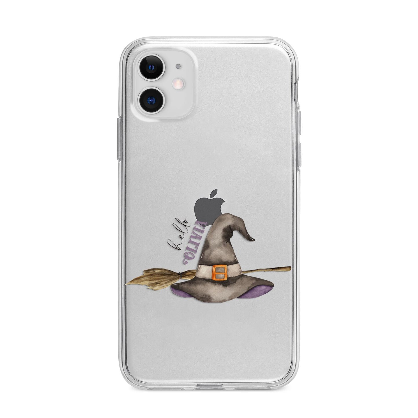 Hello Witch Hat Personalised Apple iPhone 11 in White with Bumper Case