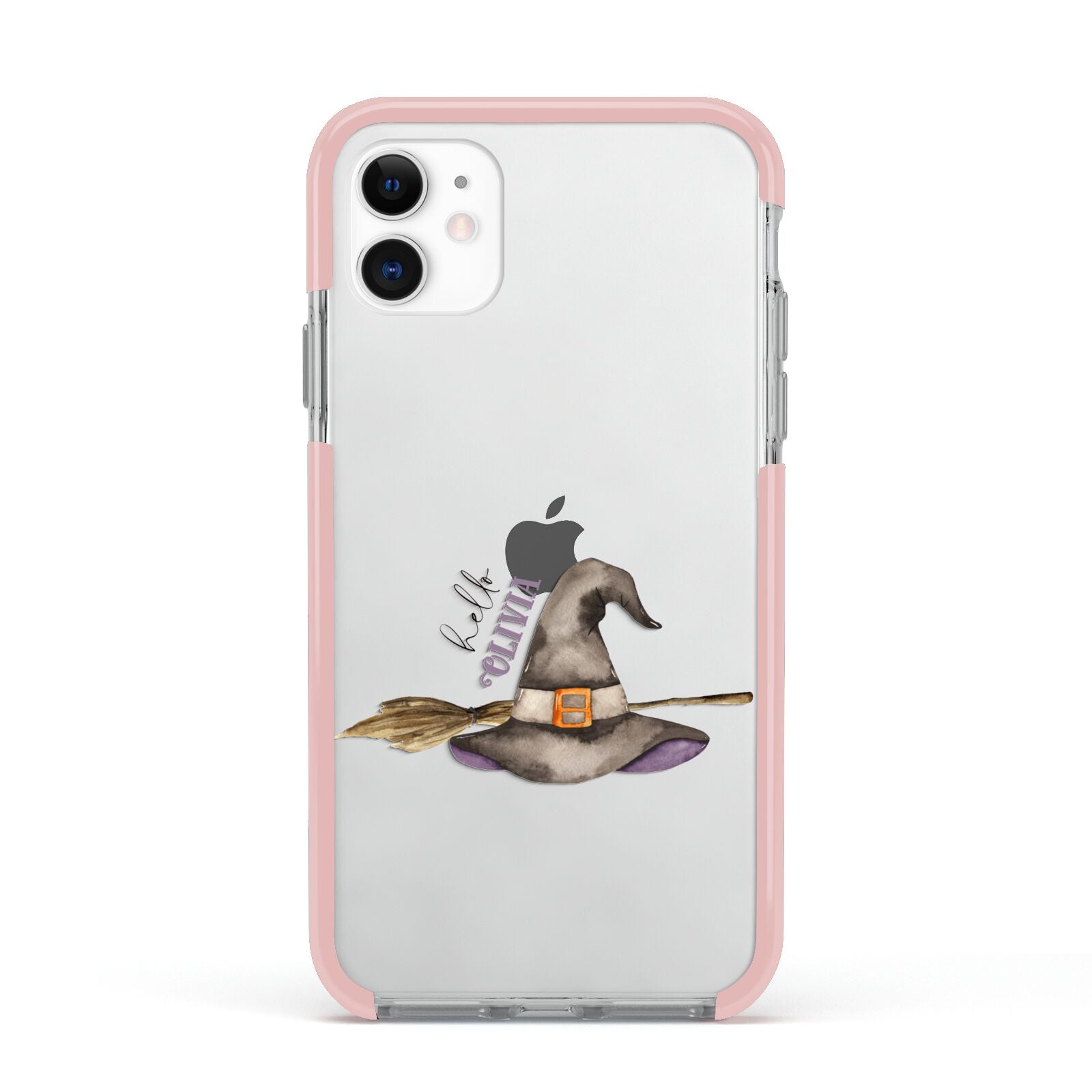 Hello Witch Hat Personalised Apple iPhone 11 in White with Pink Impact Case