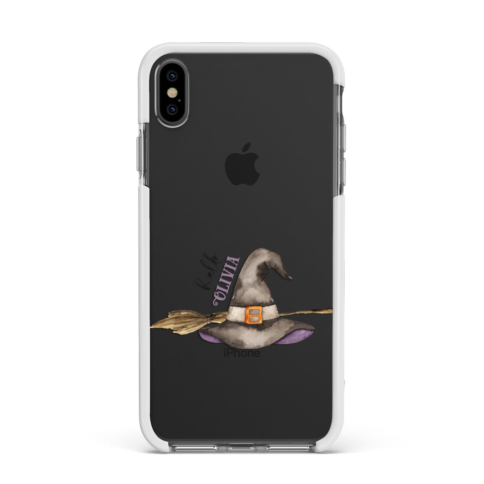 Hello Witch Hat Personalised Apple iPhone Xs Max Impact Case White Edge on Black Phone