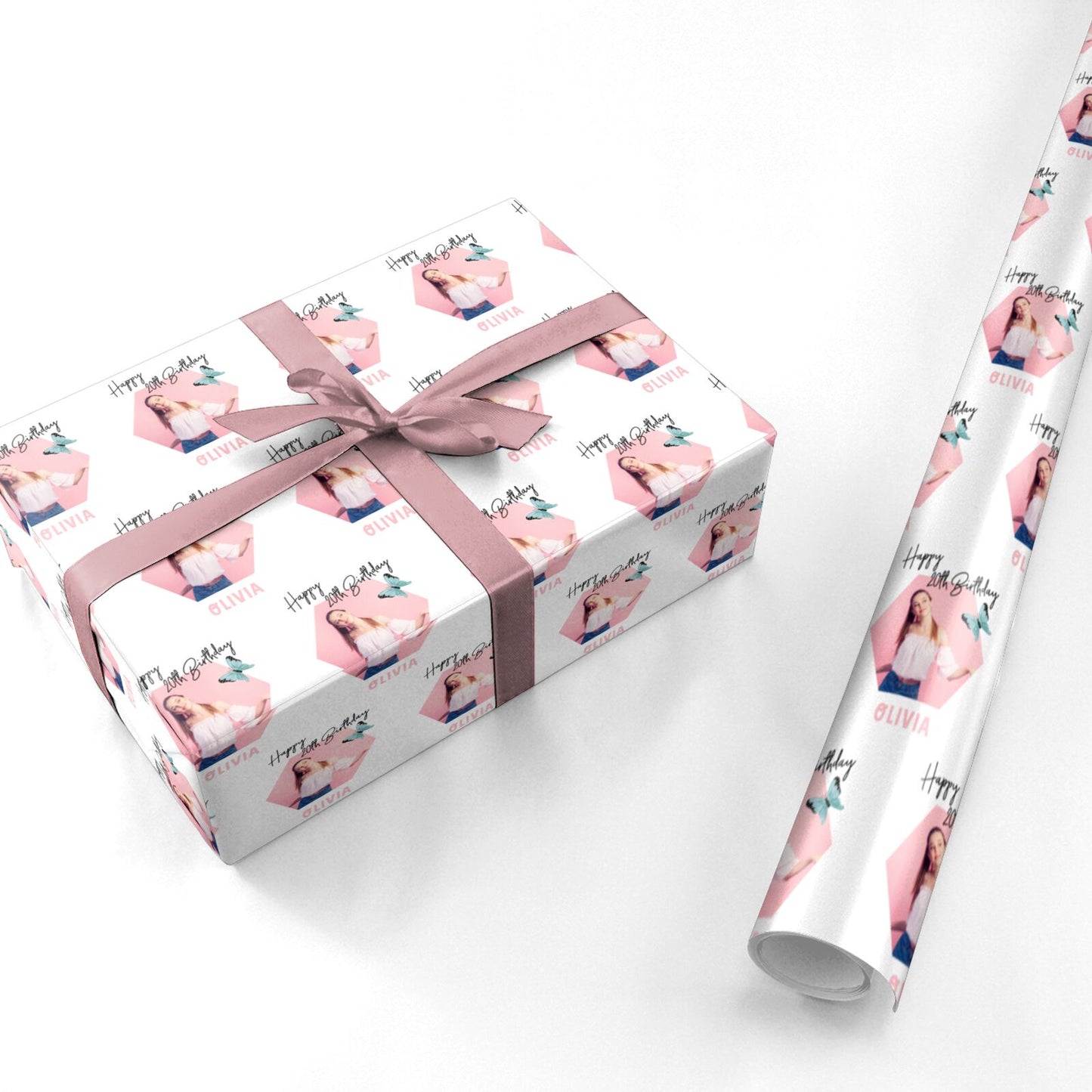 Hexagon Birthday Photo with Name Personalised Wrapping Paper