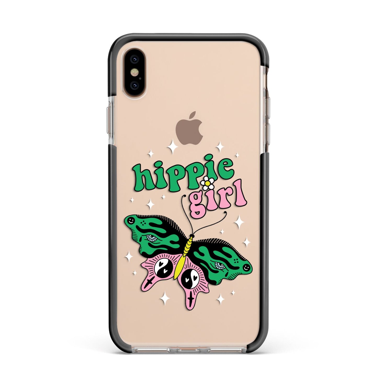 Hippie Girl Apple iPhone Xs Max Impact Case Black Edge on Gold Phone