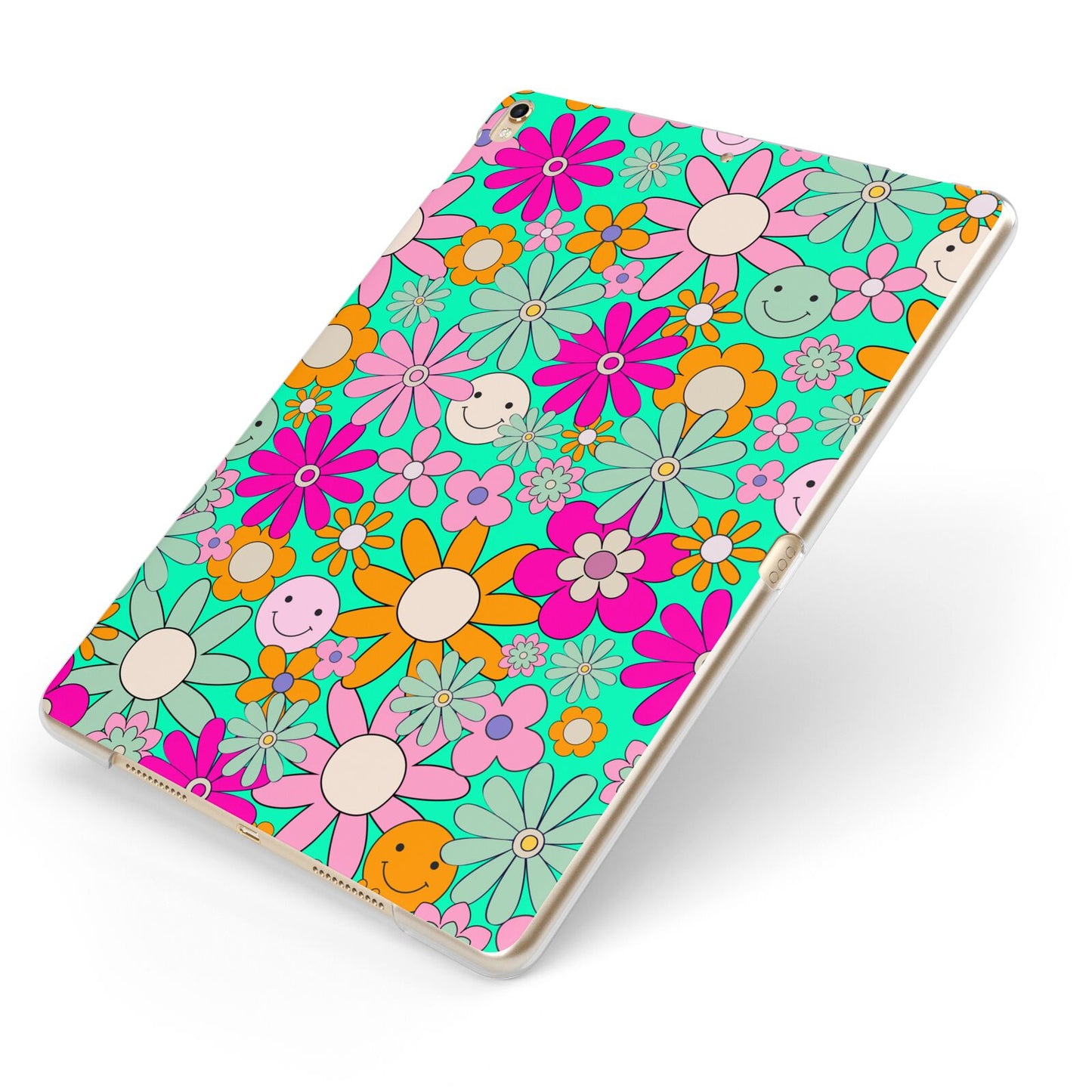 Hippy Floral Apple iPad Case on Gold iPad Side View