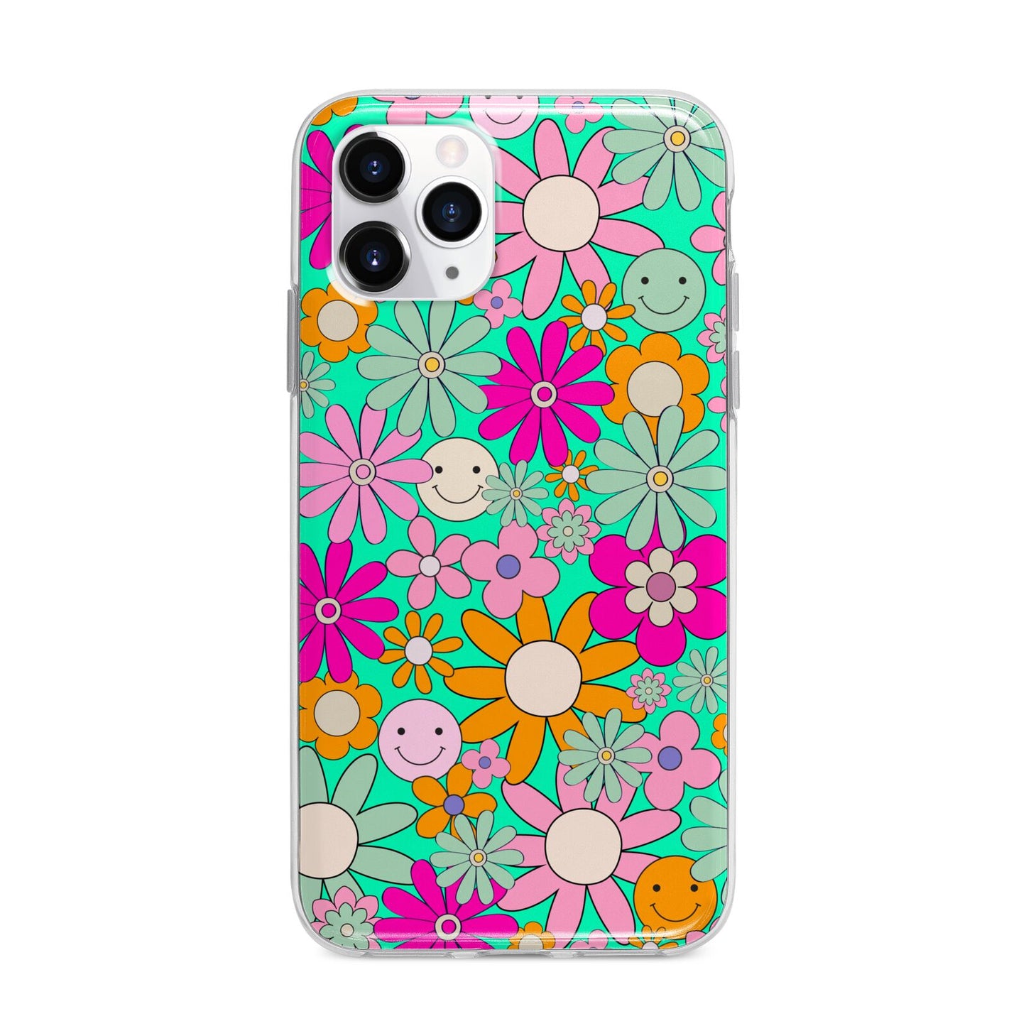 Hippy Floral Apple iPhone 11 Pro Max in Silver with Bumper Case