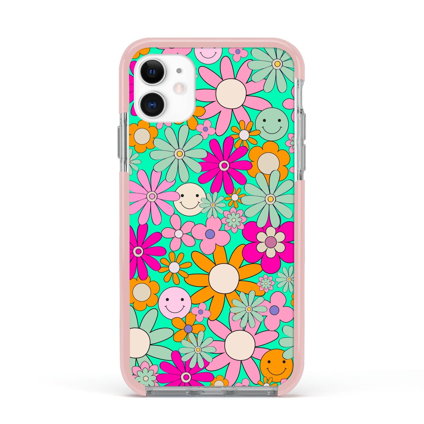 Hippy Floral Apple iPhone 11 in White with Pink Impact Case