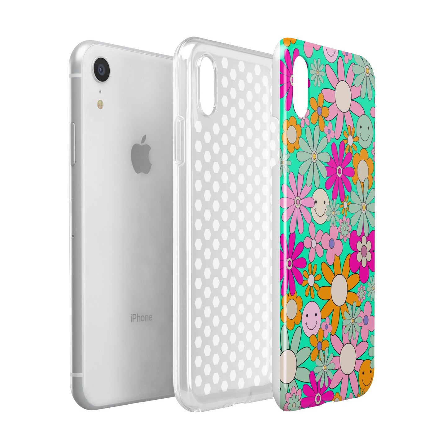 Hippy Floral Apple iPhone XR White 3D Tough Case Expanded view