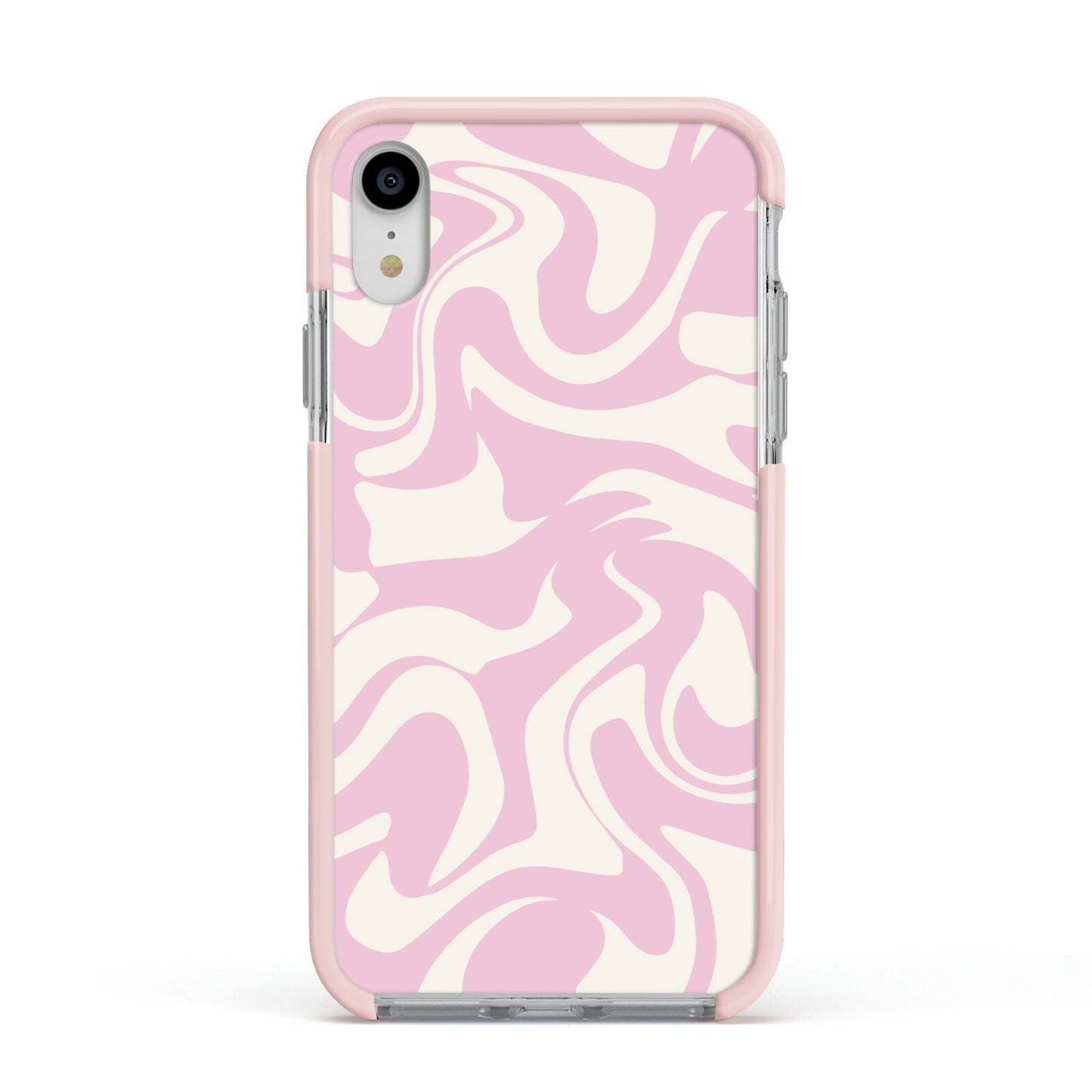 Hippy Swirl Apple iPhone XR Impact Case Pink Edge on Silver Phone